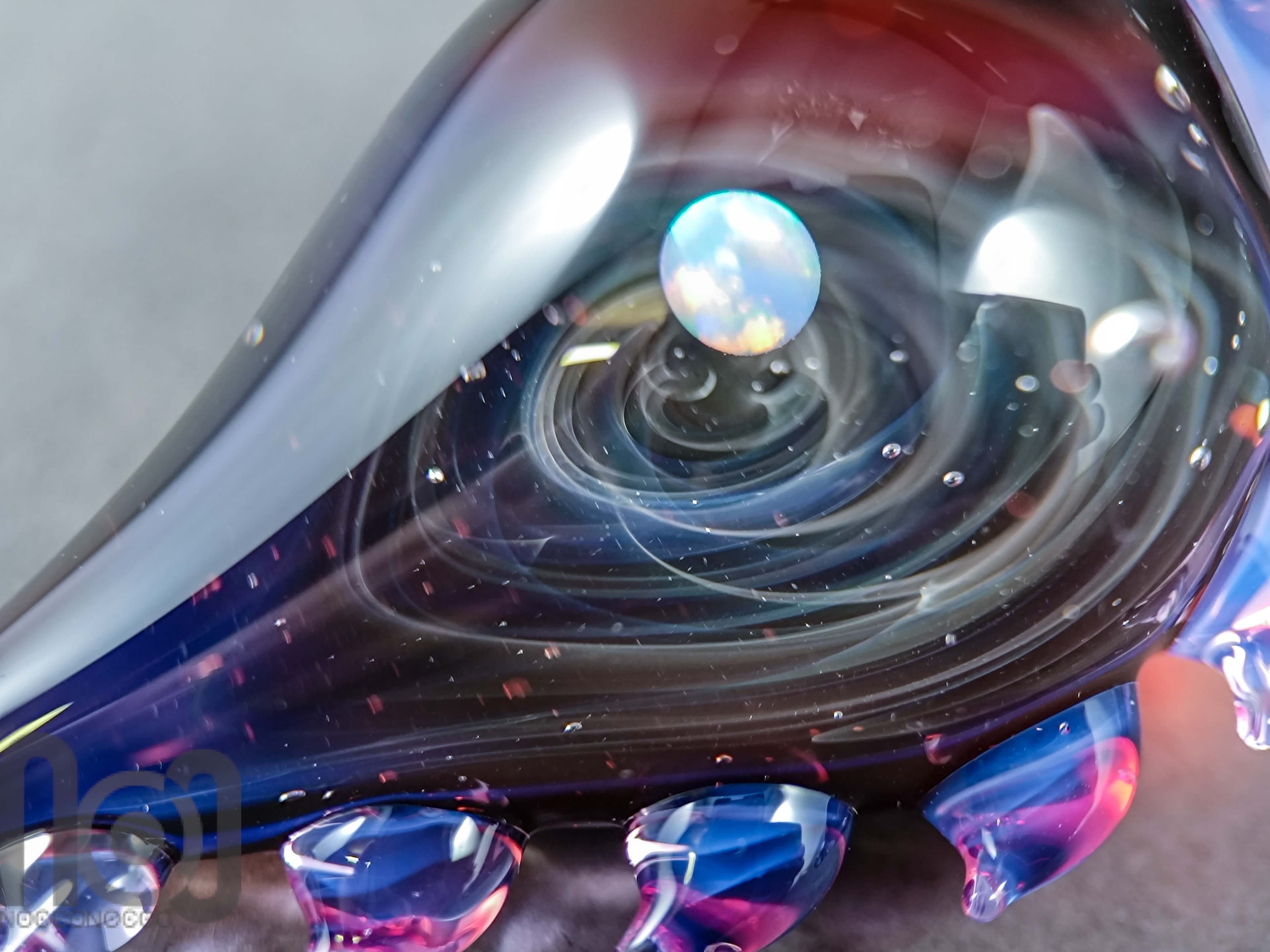 Galaxy Glass Pendant with Floating Opal, v340 — handmade borosilicate glass by NoccoNocco, detail view 2 of 4, made in Greece