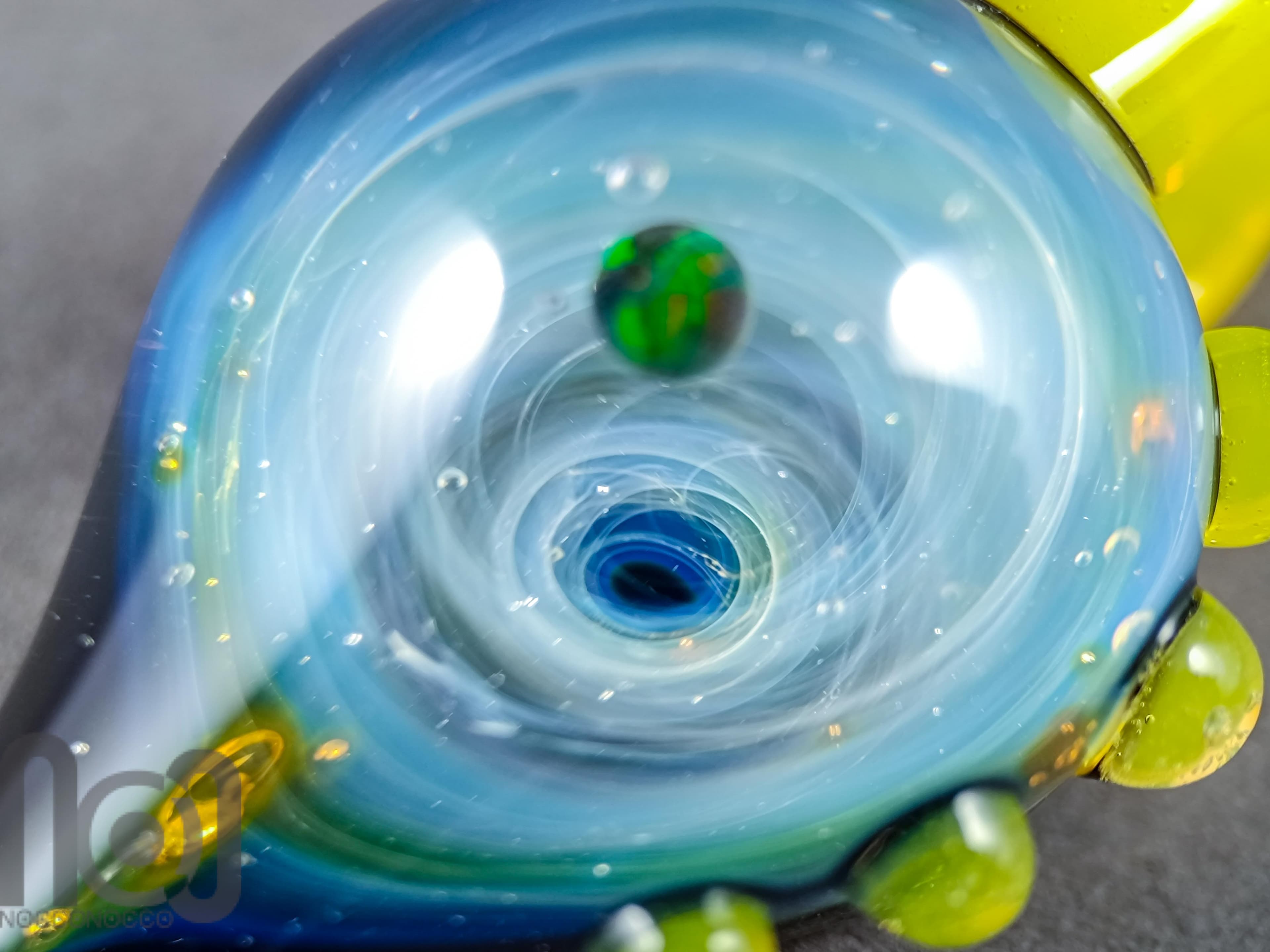 Galaxy Glass Pendant with Floating Opal, v342 — handmade borosilicate glass by NoccoNocco, detail view 2 of 4, made in Greece