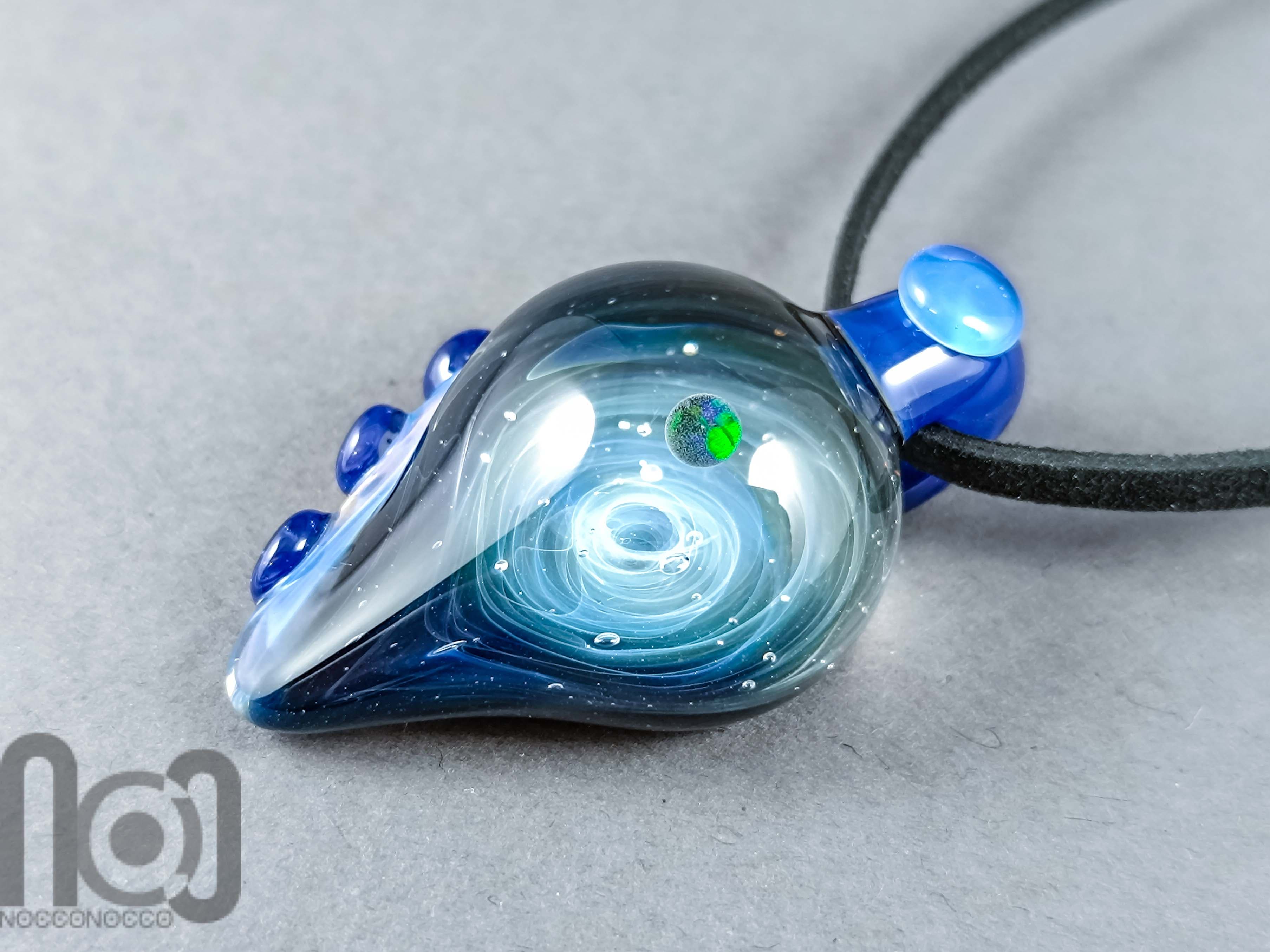 Galaxy Glass Pendant with Floating Opal, v336 — handmade borosilicate glass by NoccoNocco, detail view 3 of 4, made in Greece