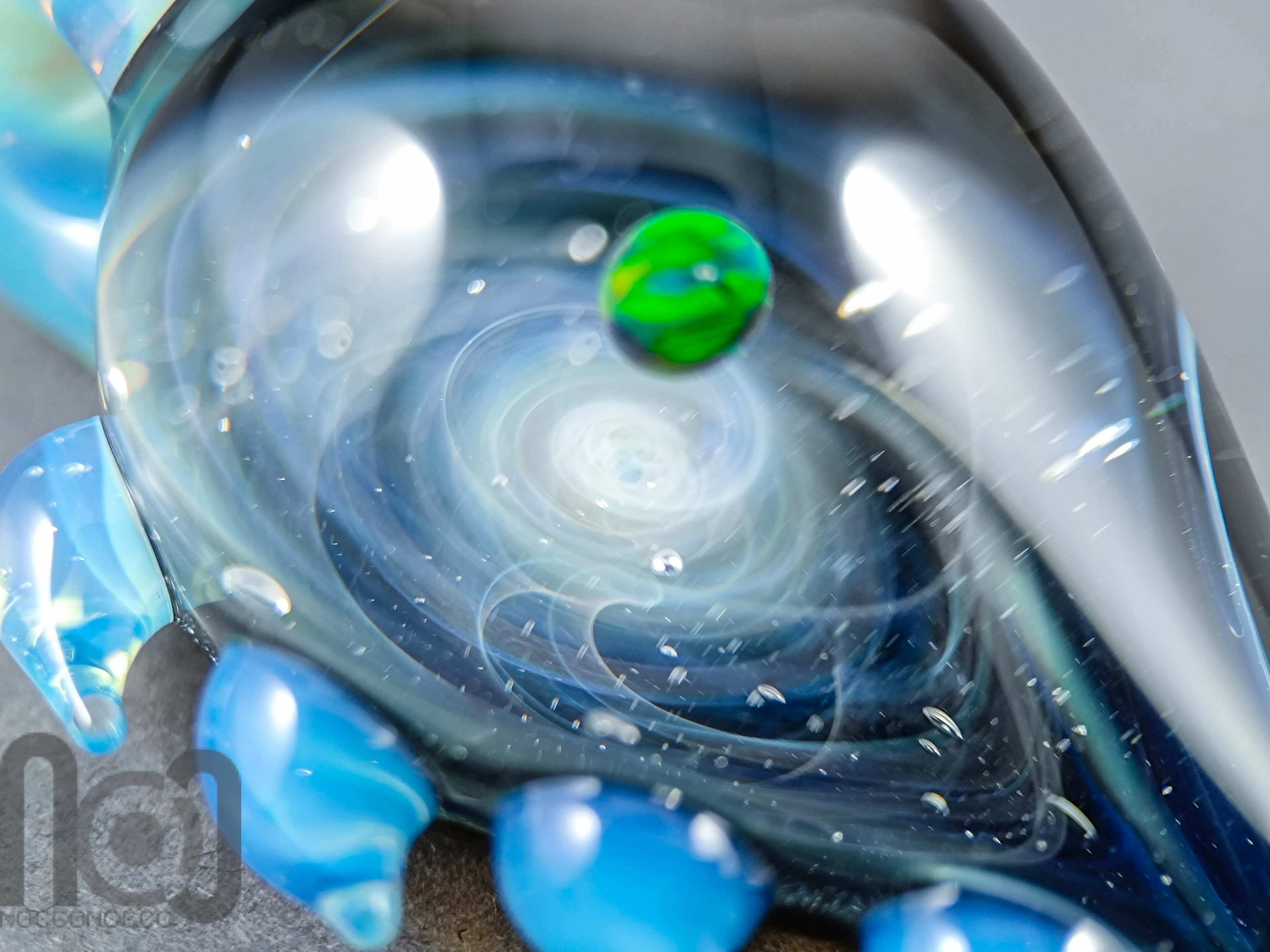 Galaxy Glass Pendant with Floating Opal, v337 — handmade borosilicate glass by NoccoNocco, detail view 2 of 4, made in Greece