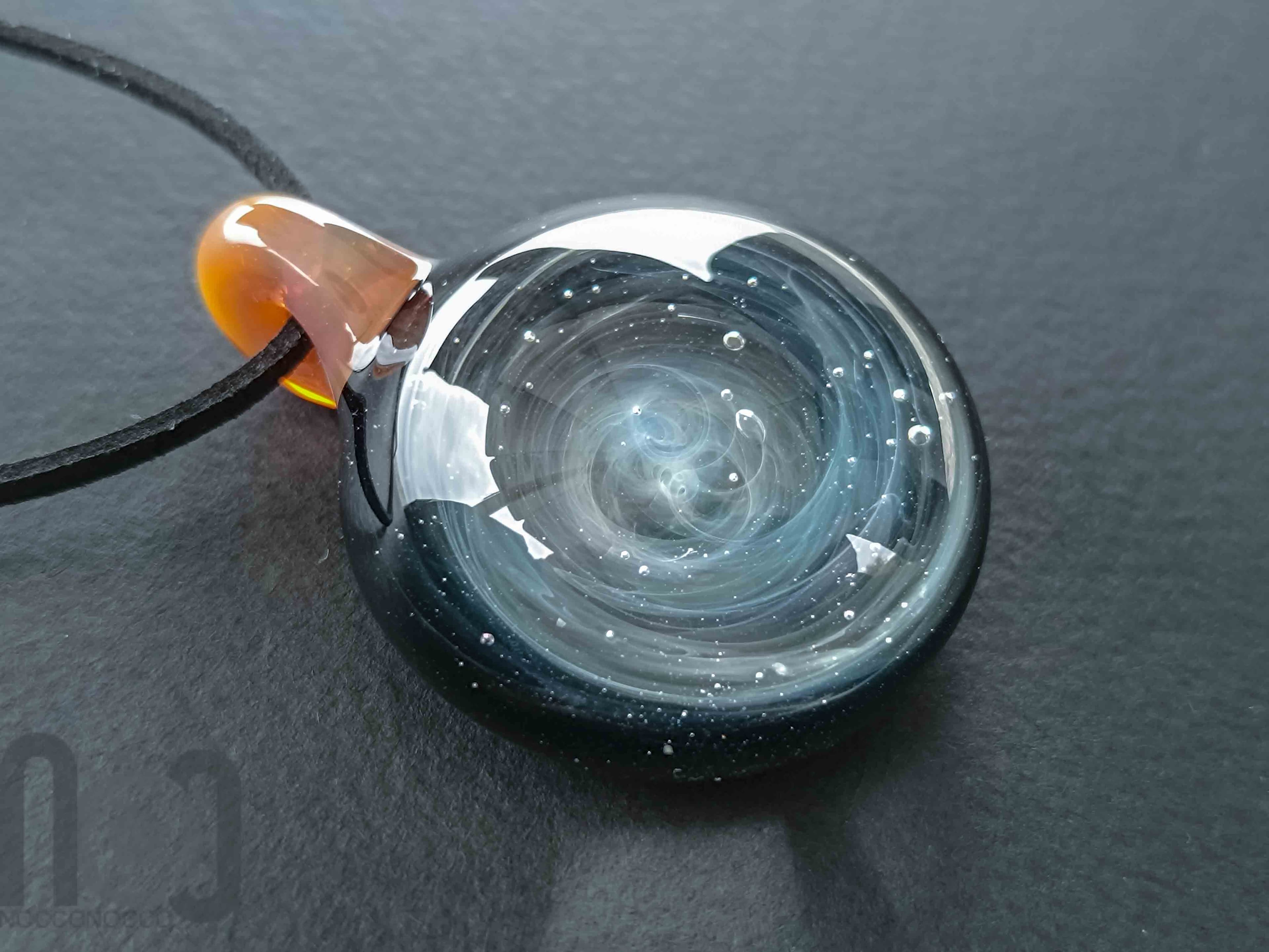 Handmade Fine Silver-Fumed Galaxy Glass Pendant, v382 — handmade borosilicate glass by NoccoNocco, detail view 2 of 3, made in Greece