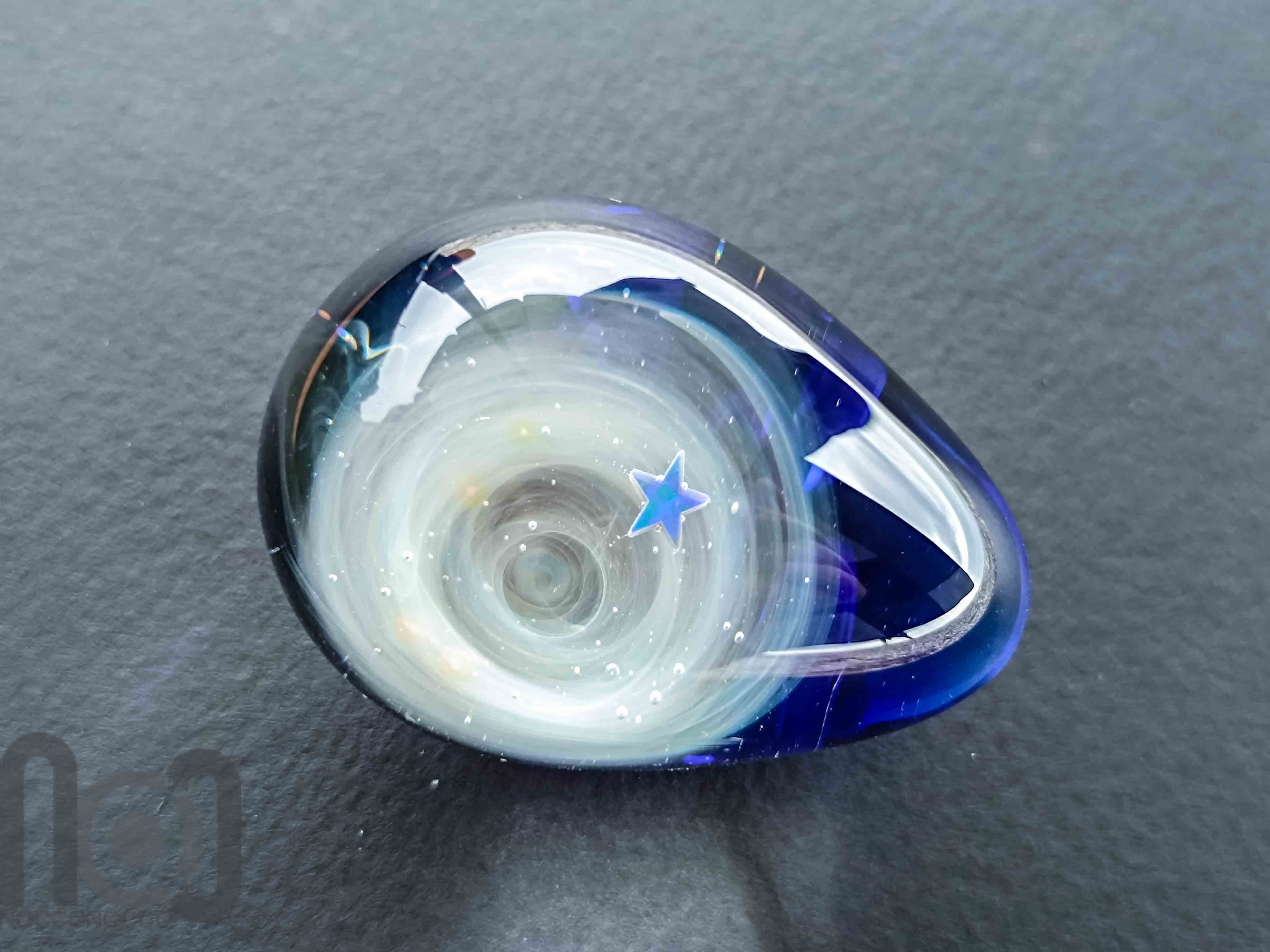 Handmade Glass Galaxy Egg with Opal Planet, v575 — handmade borosilicate glass by NoccoNocco, detail view 2 of 5, made in Greece