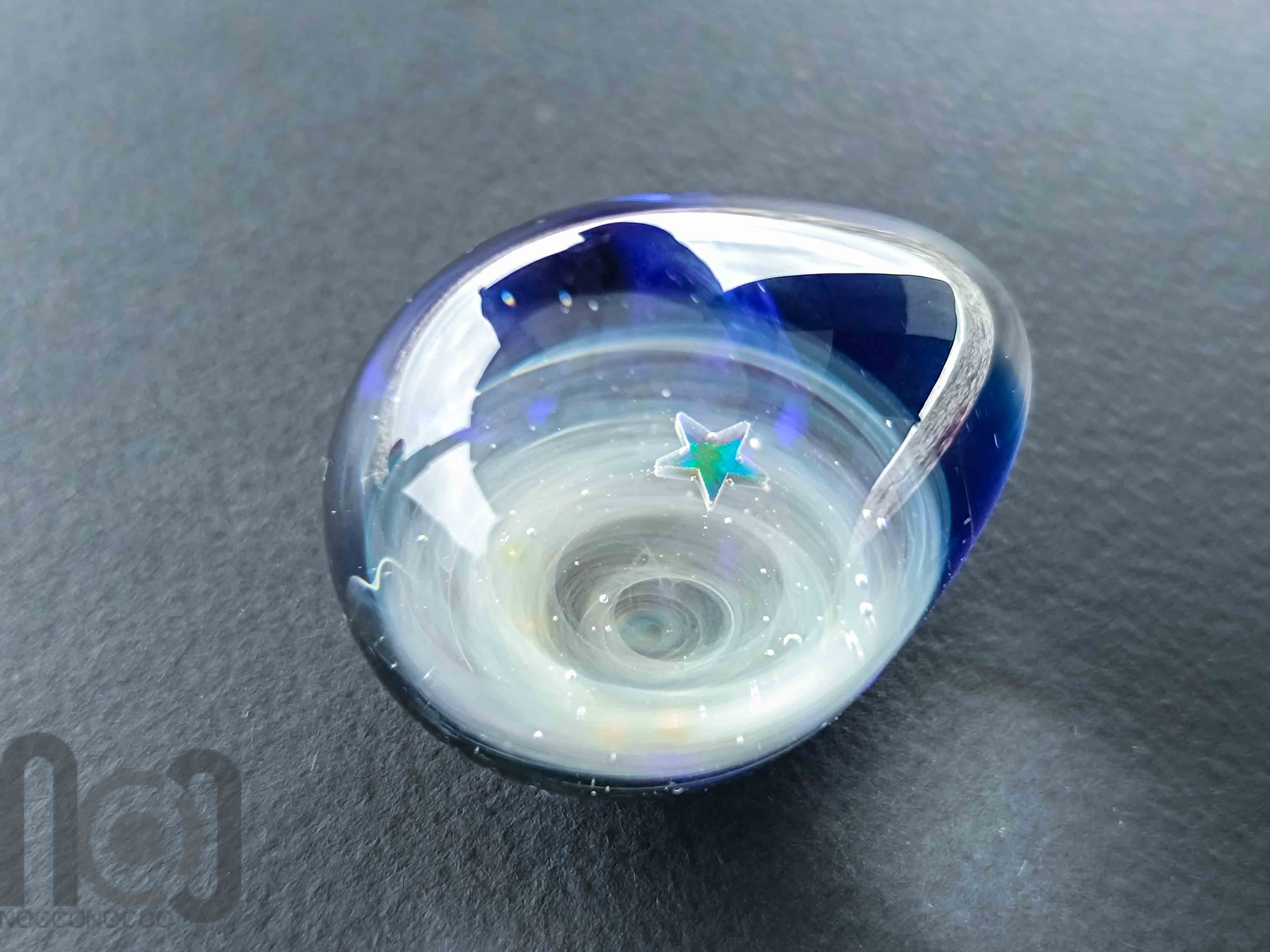 Handmade Glass Galaxy Egg with Opal Planet, v575 — handmade borosilicate glass by NoccoNocco, detail view 3 of 5, made in Greece