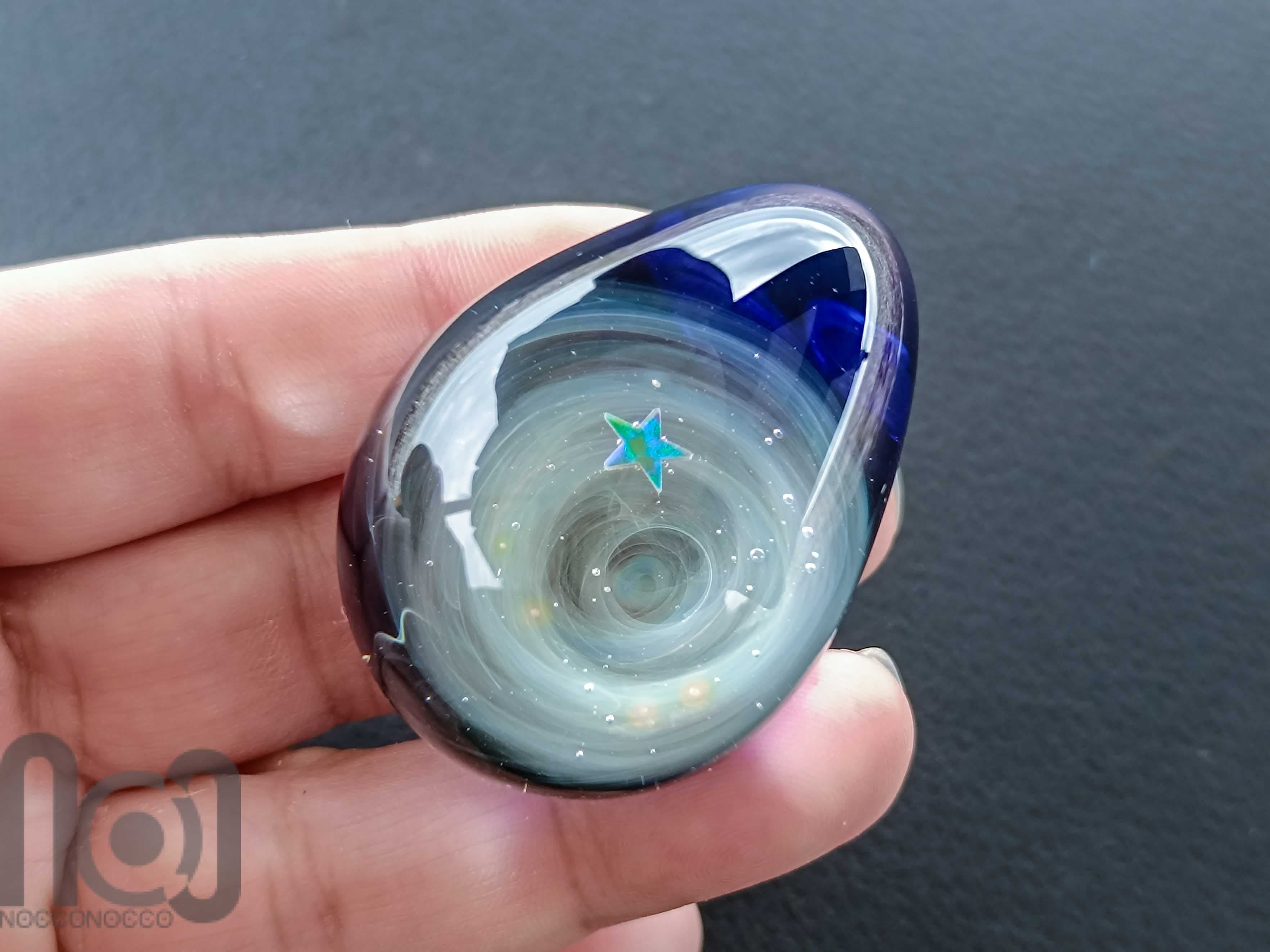 Handmade Glass Galaxy Egg with Opal Planet, v575 — handmade borosilicate glass by NoccoNocco, detail view 4 of 5, made in Greece