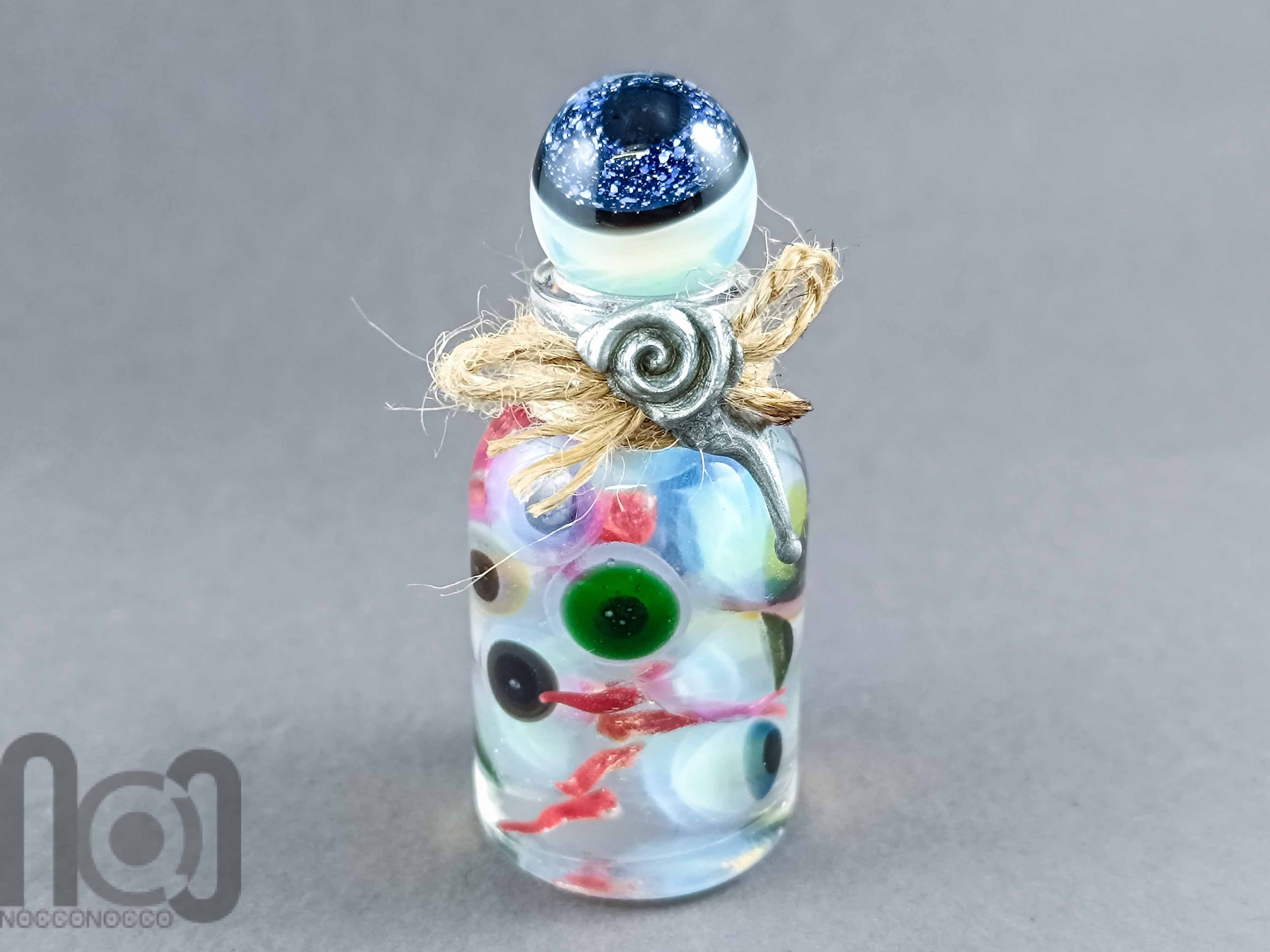 Witches Bottle with Floating Glass Eyeballs | Gothic Decor — handmade borosilicate glass by NoccoNocco, main view, made in Greece