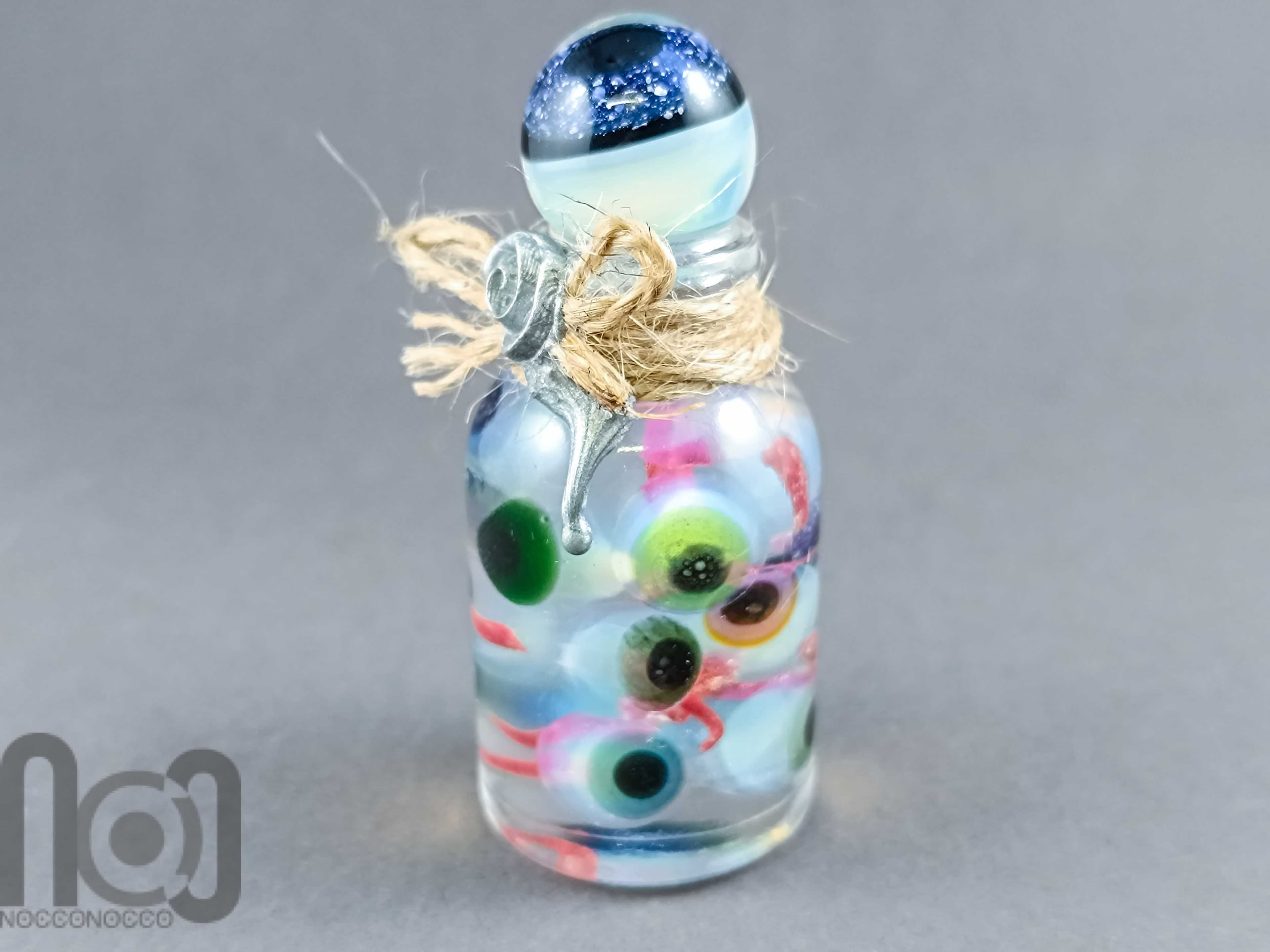 Witches Bottle with Floating Glass Eyeballs | Gothic Decor — handmade borosilicate glass by NoccoNocco, detail view 2 of 5, made in Greece