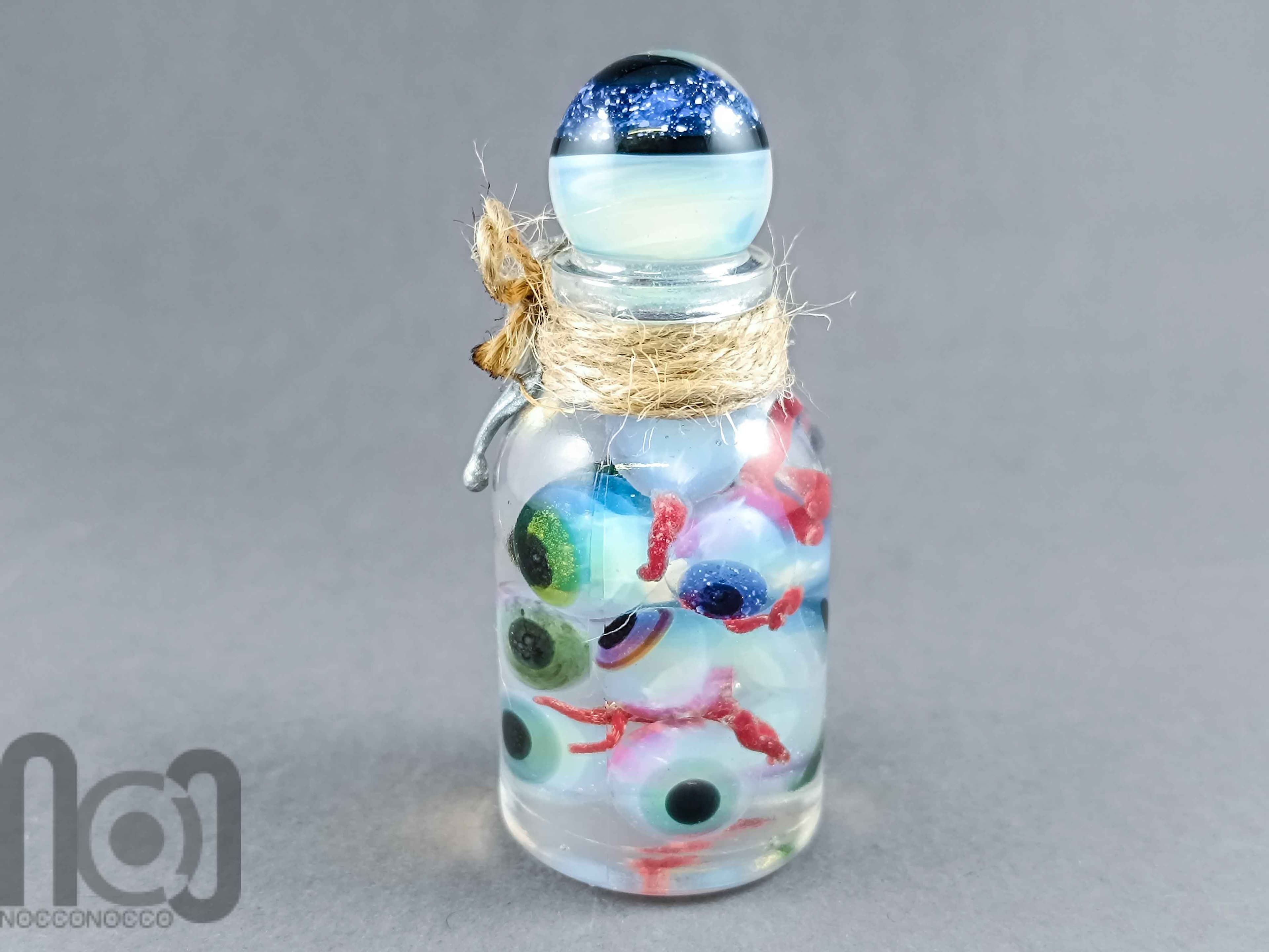 Witches Bottle with Floating Glass Eyeballs | Gothic Decor — handmade borosilicate glass by NoccoNocco, detail view 3 of 5, made in Greece