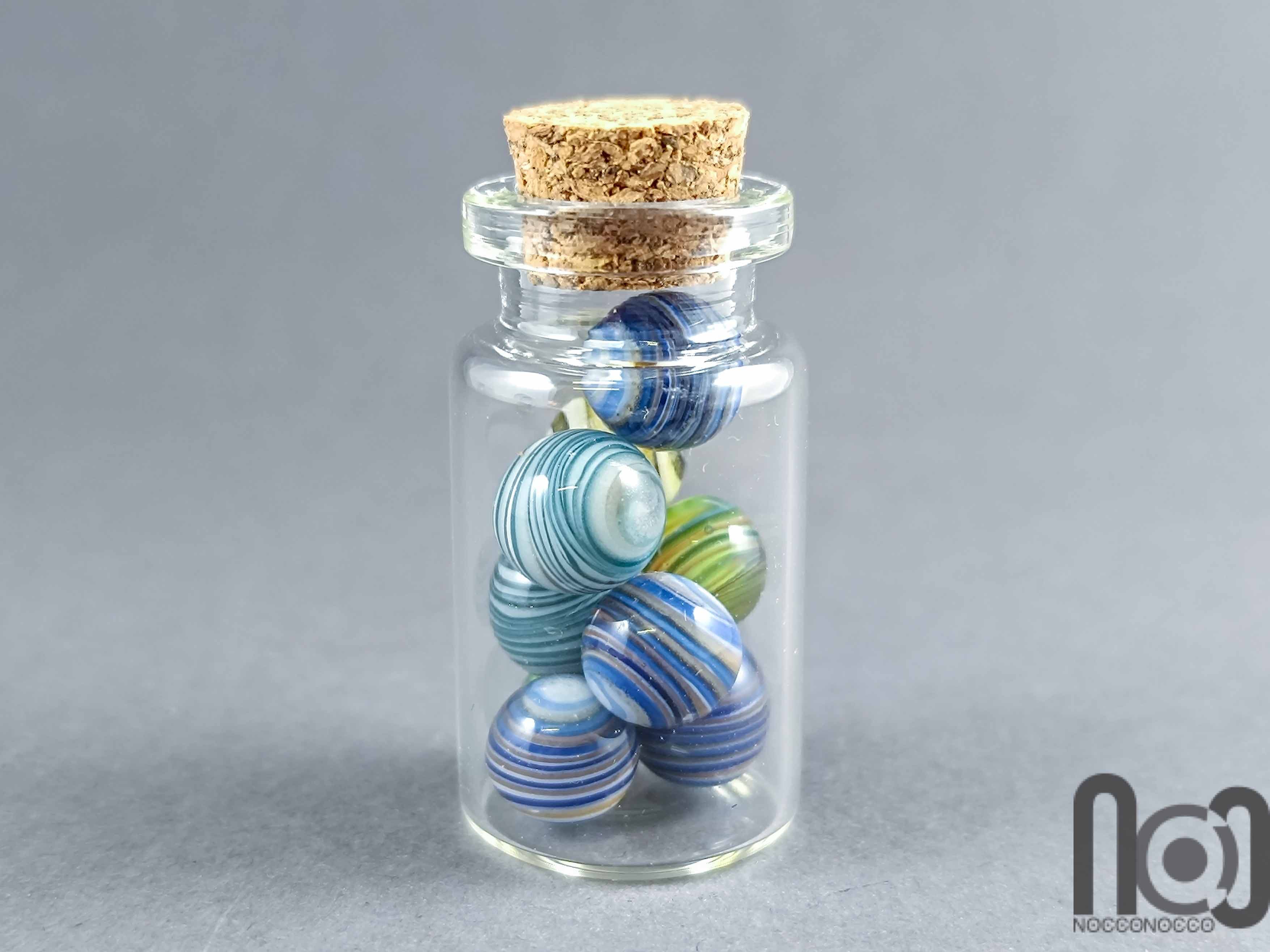 Mini Glass Vial with Handmade Tiny Marbles, v589 — handmade borosilicate glass by NoccoNocco, main view, made in Greece