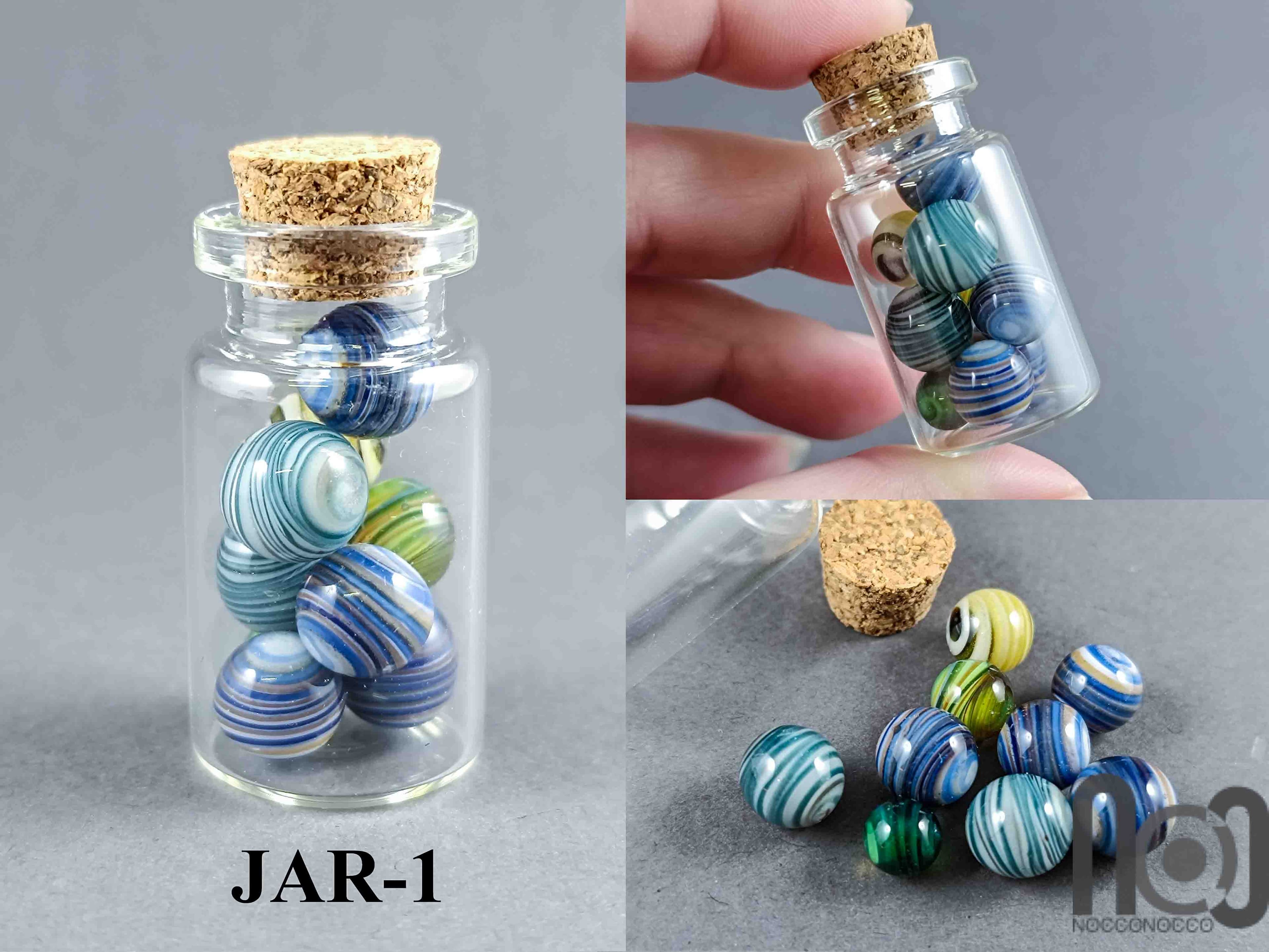 Mini Glass Vial with Handmade Tiny Marbles, v589 — handmade borosilicate glass by NoccoNocco, detail view 5 of 6, made in Greece
