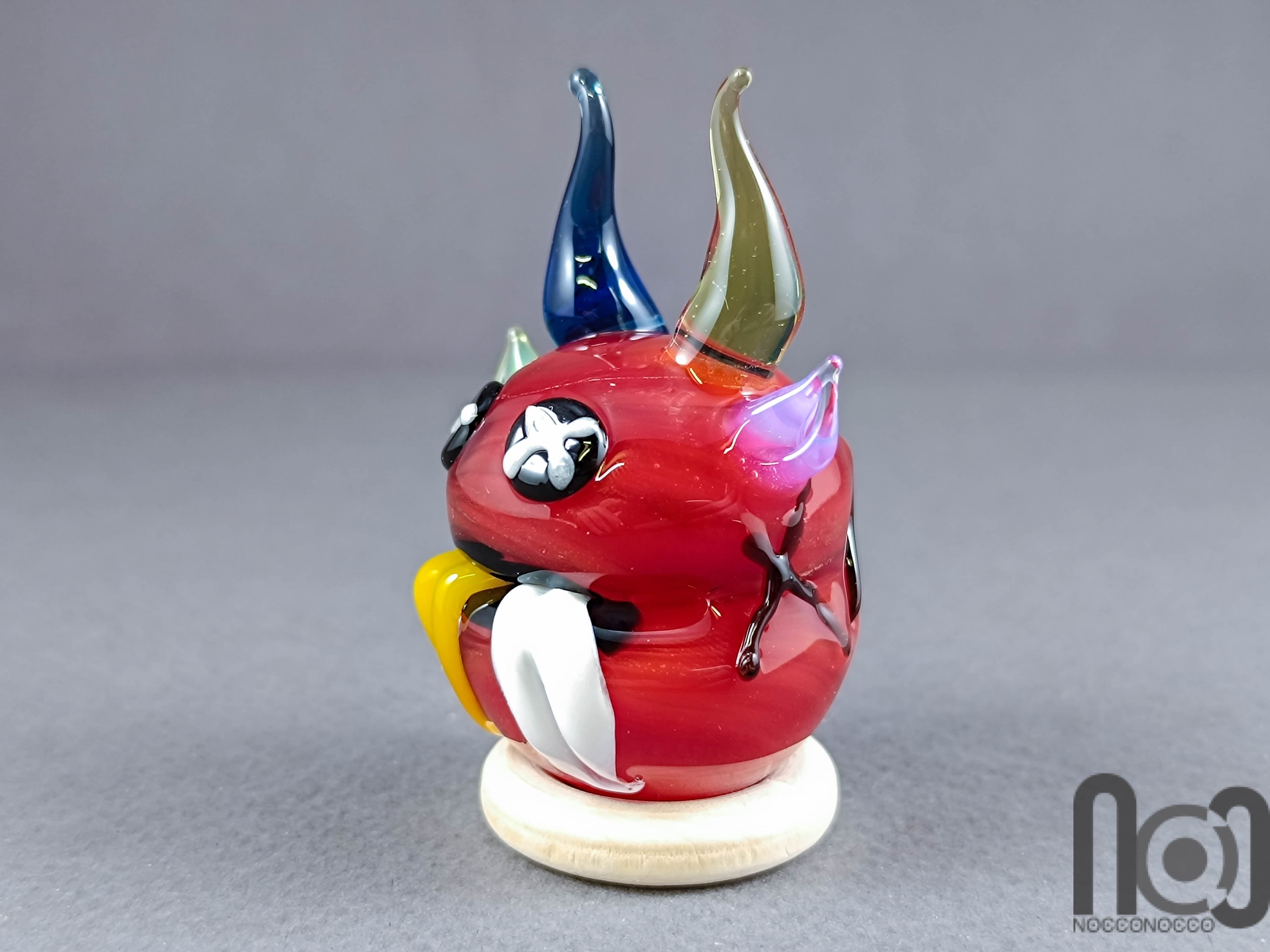 Handmade Glass Monster Marble – Red Edition, v598 — handmade borosilicate glass by NoccoNocco, detail view 4 of 6, made in Greece