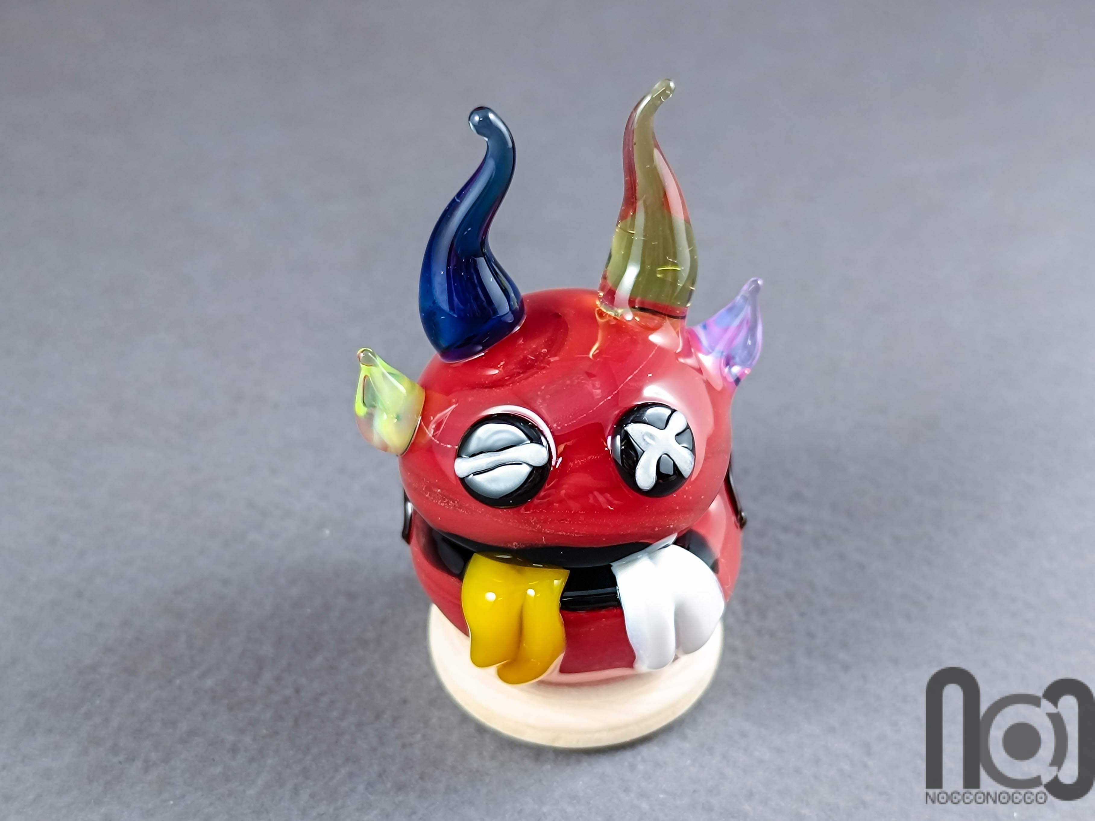 Handmade Glass Monster Marble – Red Edition, v598 — handmade borosilicate glass by NoccoNocco, detail view 5 of 6, made in Greece