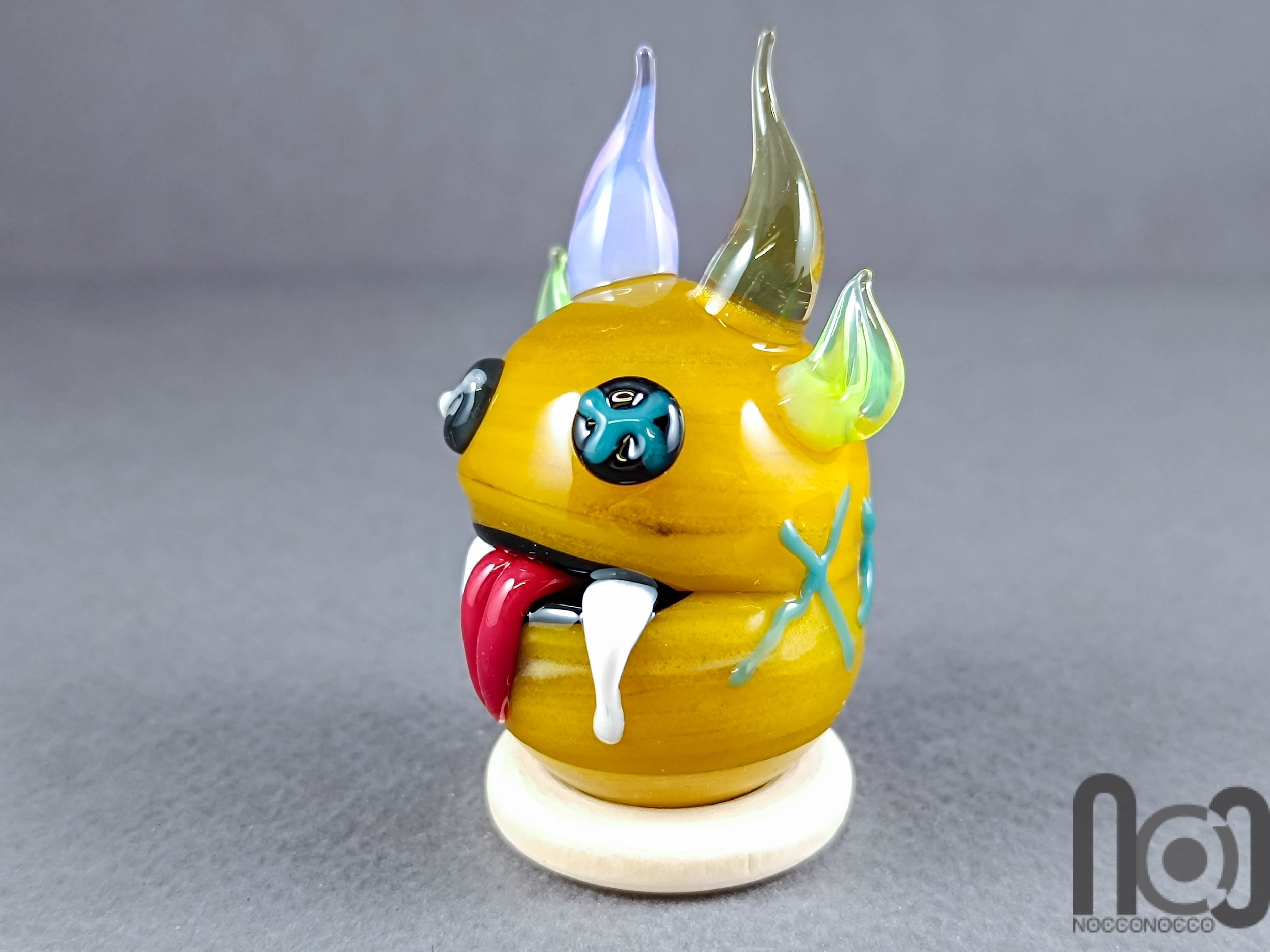 Handmade Glass Monster Marble – Yellow Edition, v599 — handmade borosilicate glass by NoccoNocco, detail view 4 of 5, made in Greece