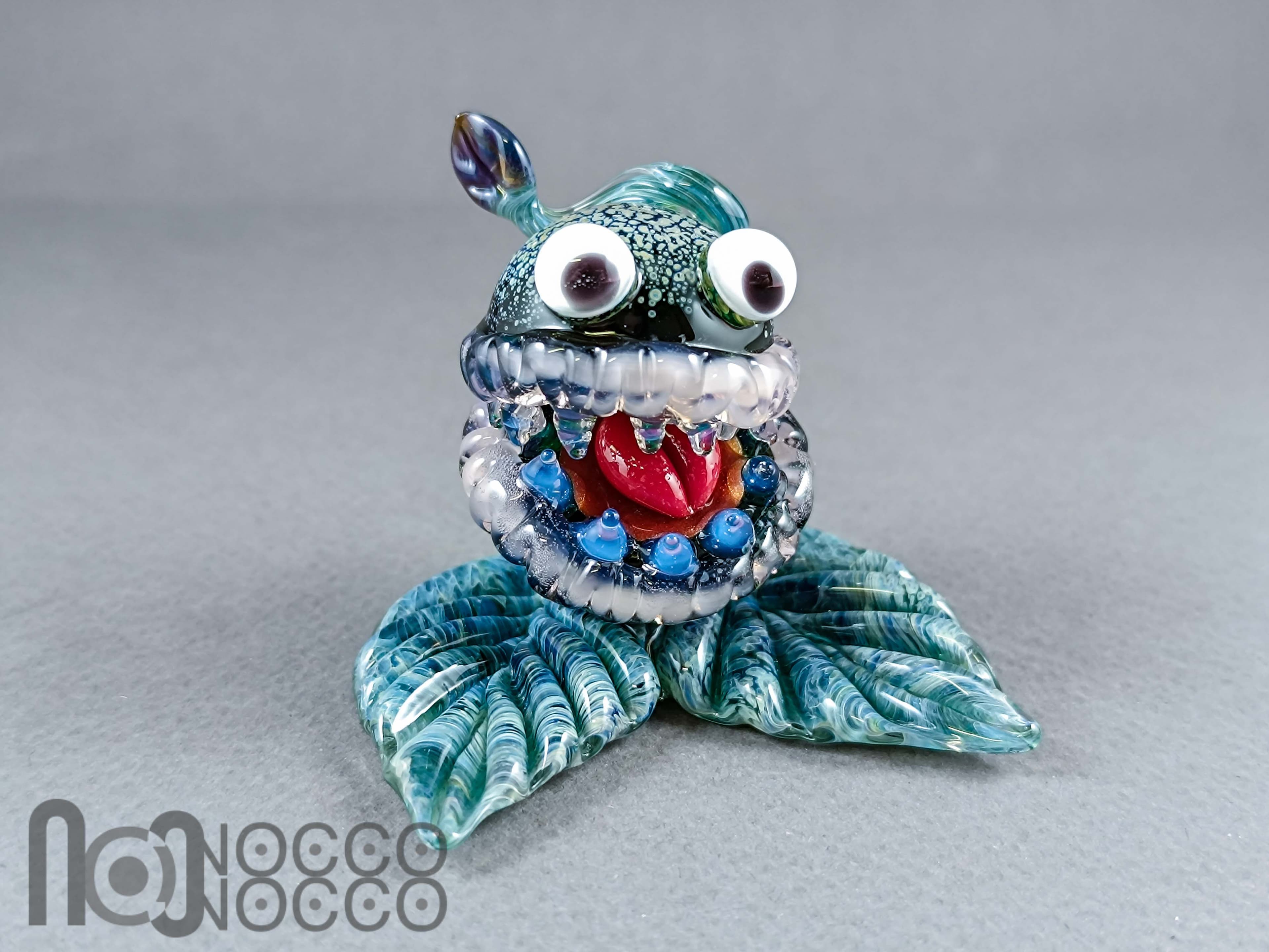 Handmade Glass Monster Sculpture – Carnivorous Plant Inspired Art — handmade borosilicate glass by NoccoNocco, main view, made in Greece