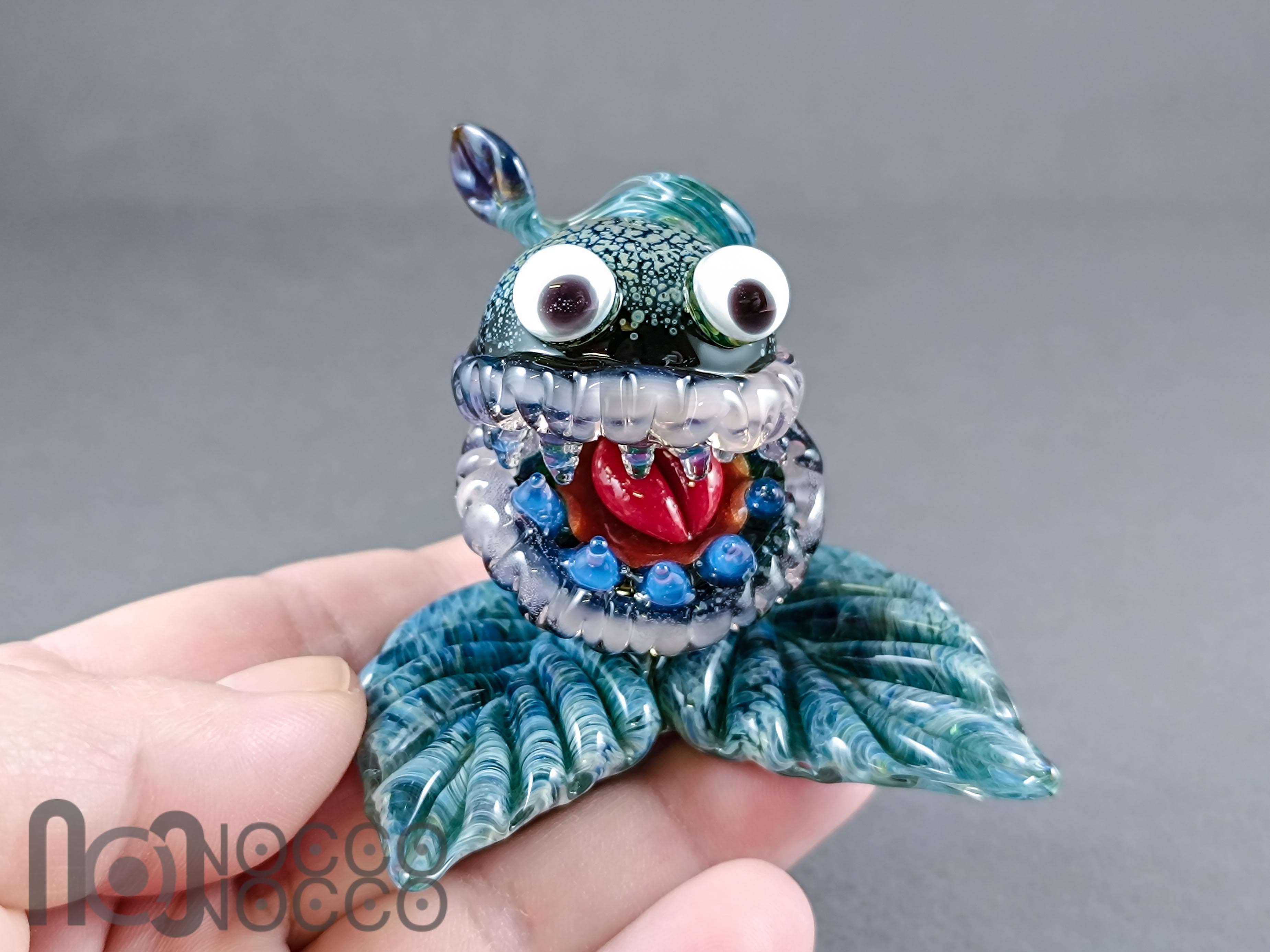 Handmade Glass Monster Sculpture – Carnivorous Plant Inspired Art — handmade borosilicate glass by NoccoNocco, detail view 6 of 6, made in Greece