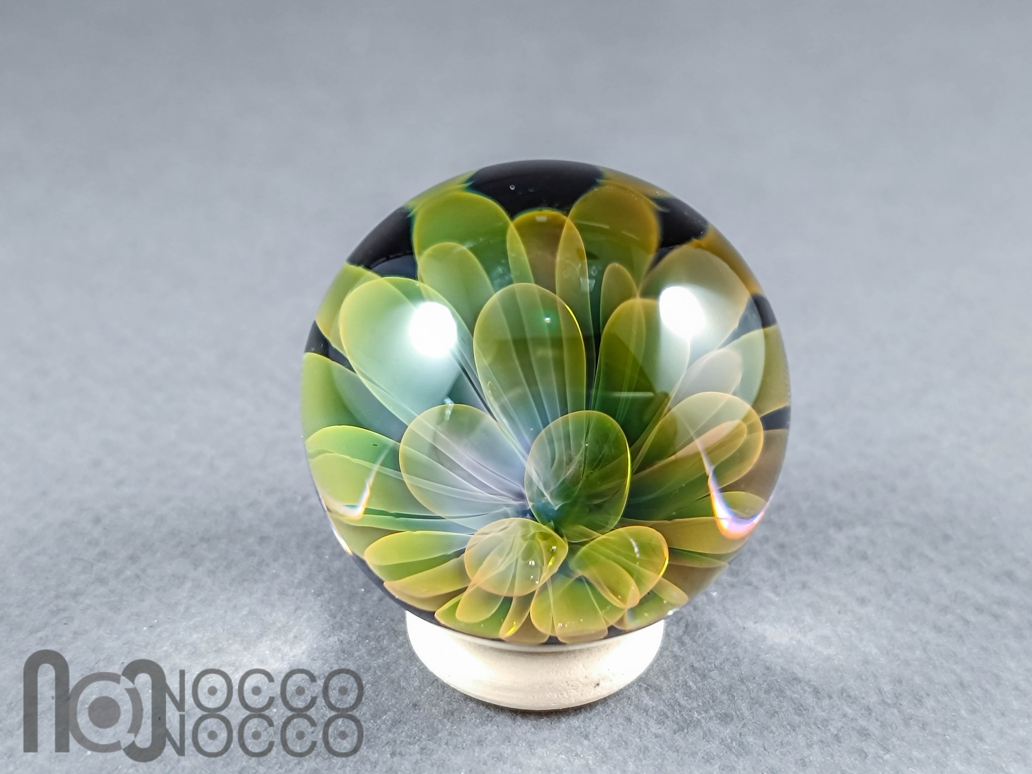 Handmade Gold & Silver Fumed Glass Implosion Marble, v601 — handmade borosilicate glass by NoccoNocco, detail view 3 of 5, made in Greece