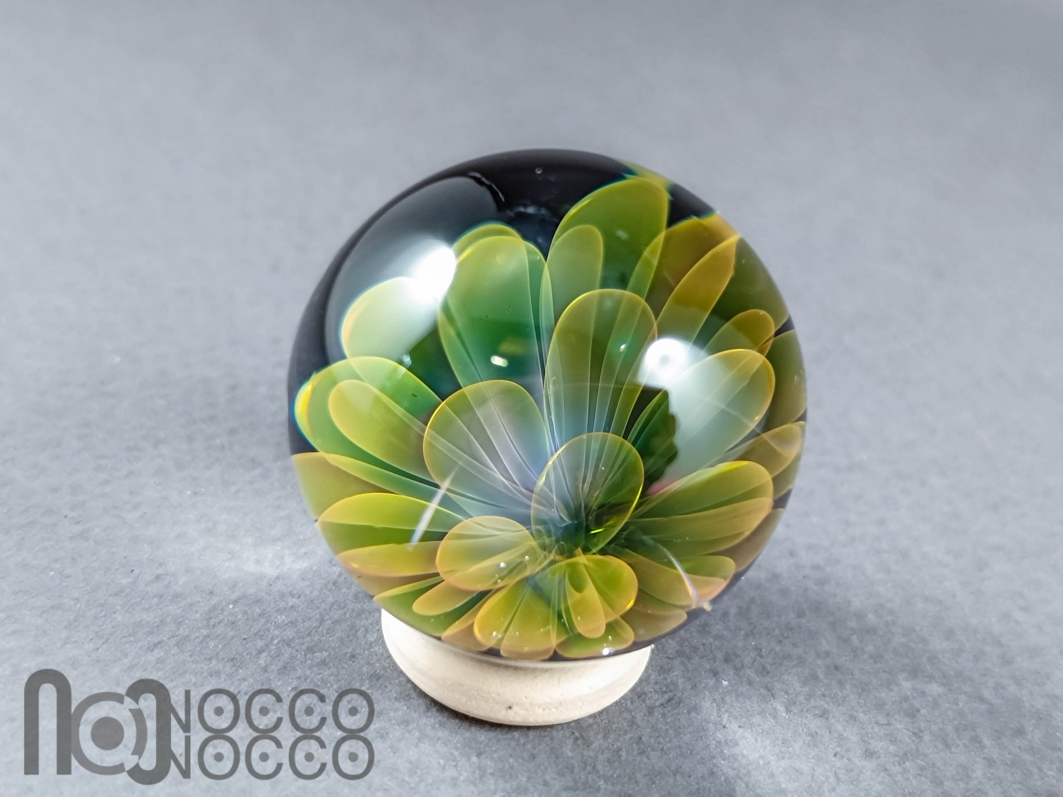 Handmade Gold & Silver Fumed Glass Implosion Marble, v601 — handmade borosilicate glass by NoccoNocco, detail view 4 of 5, made in Greece
