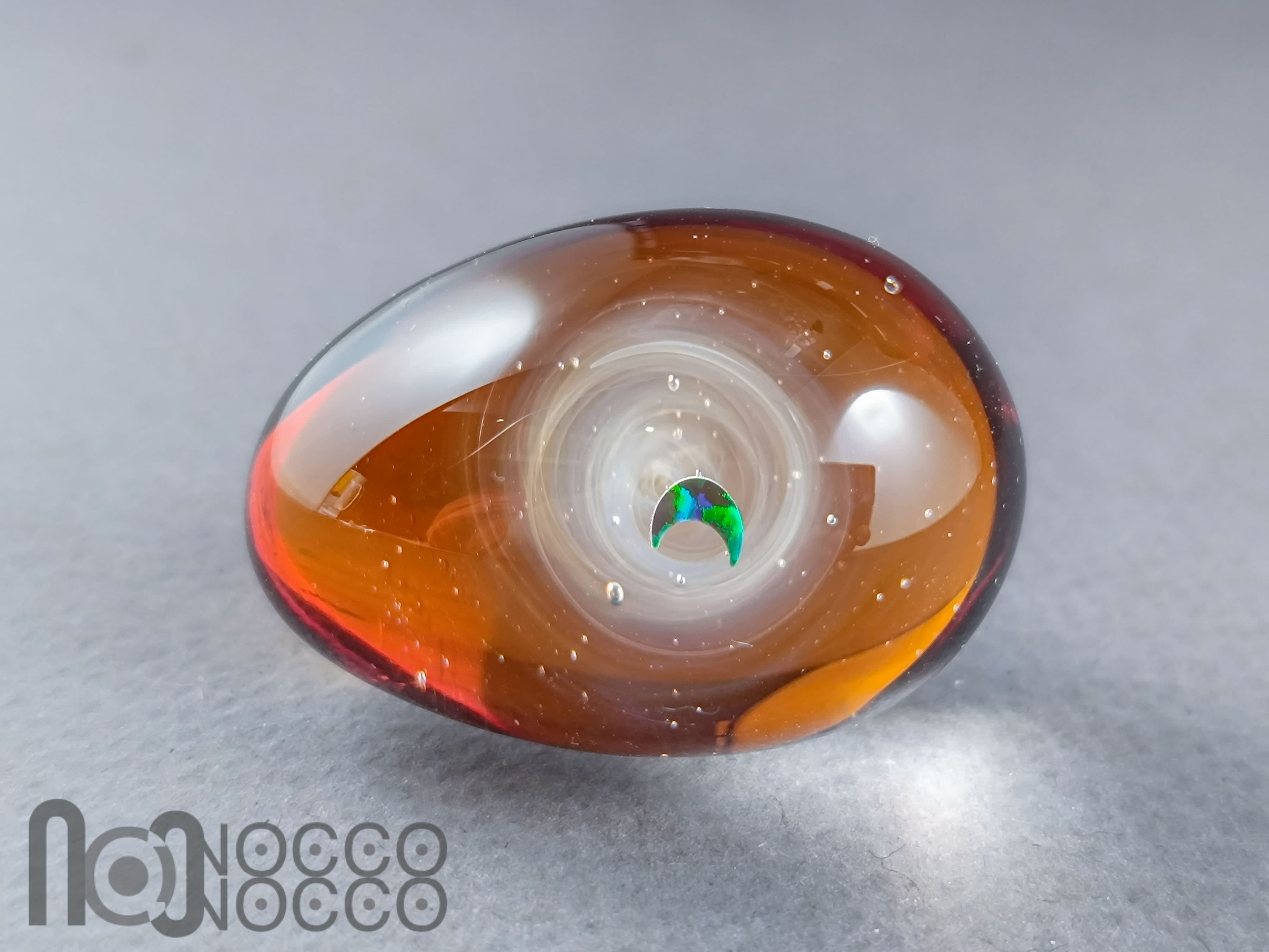 Handmade Glass Galaxy Egg with Opal Planet, v604 — handmade borosilicate glass by NoccoNocco, detail view 3 of 4, made in Greece