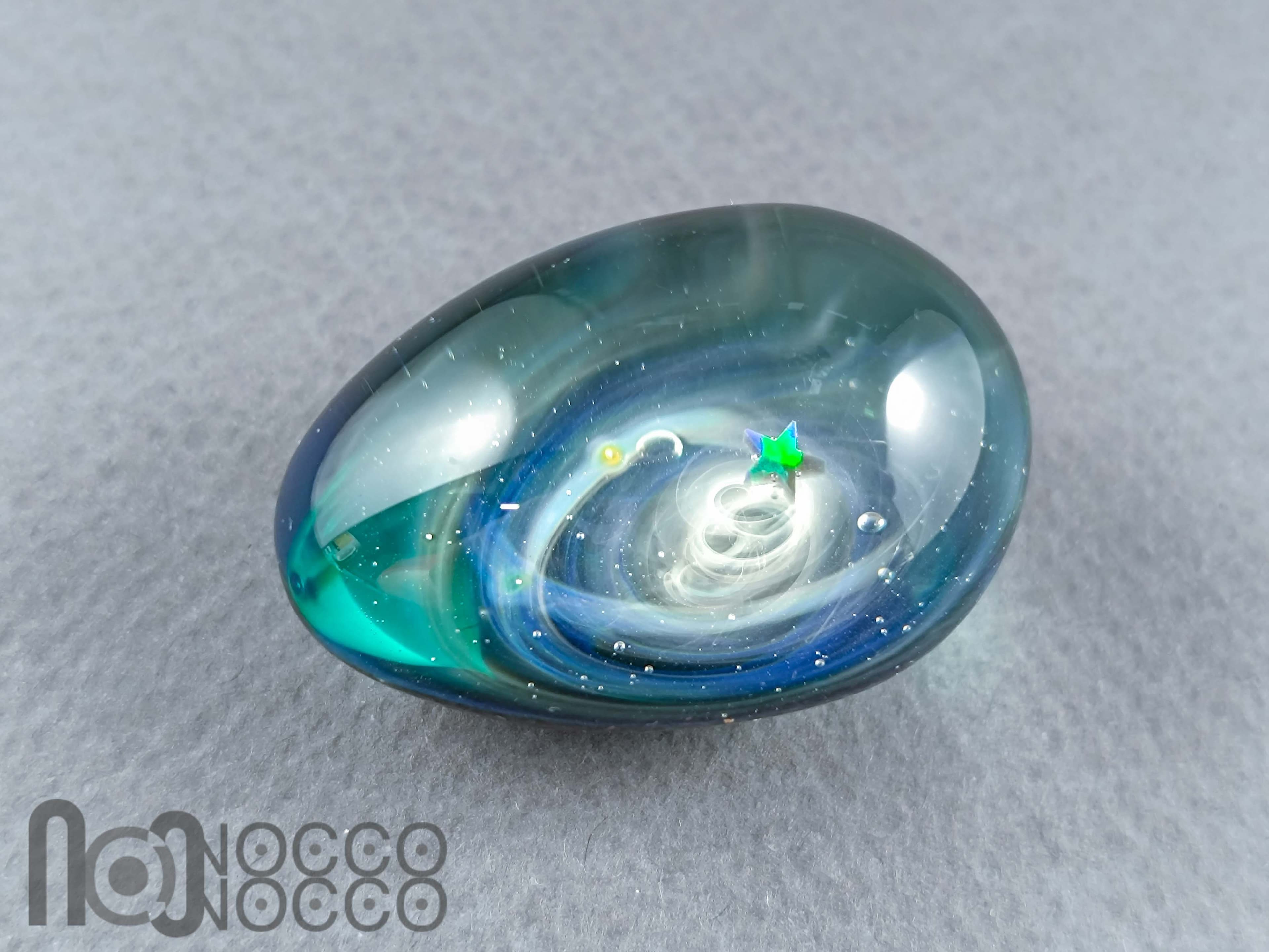 Handmade Glass Galaxy Egg with Opal Planet, v605 — handmade borosilicate glass by NoccoNocco, detail view 3 of 4, made in Greece