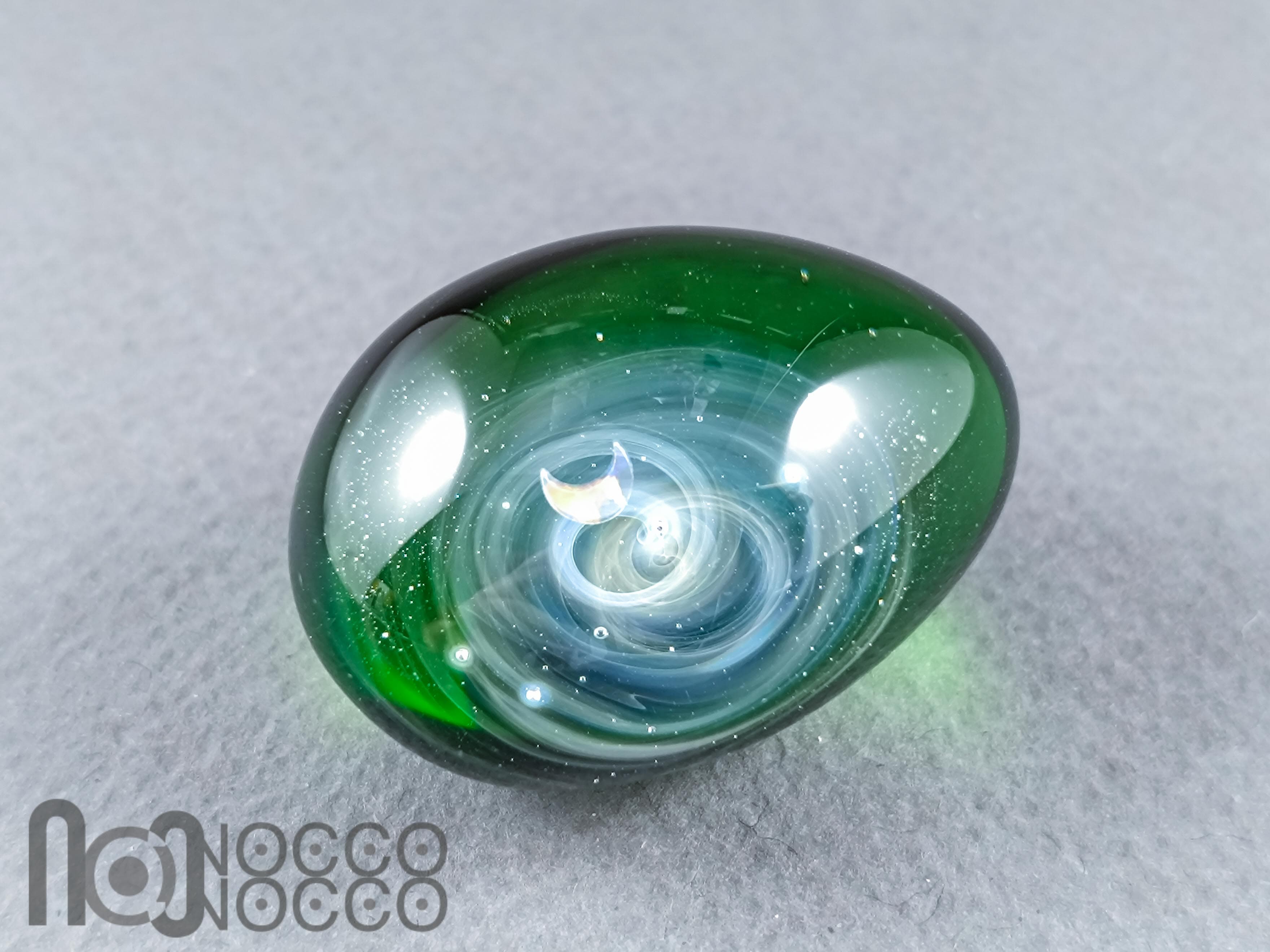 Handmade Glass Galaxy Egg with Opal Planet, v608 — handmade borosilicate glass by NoccoNocco, main view, made in Greece