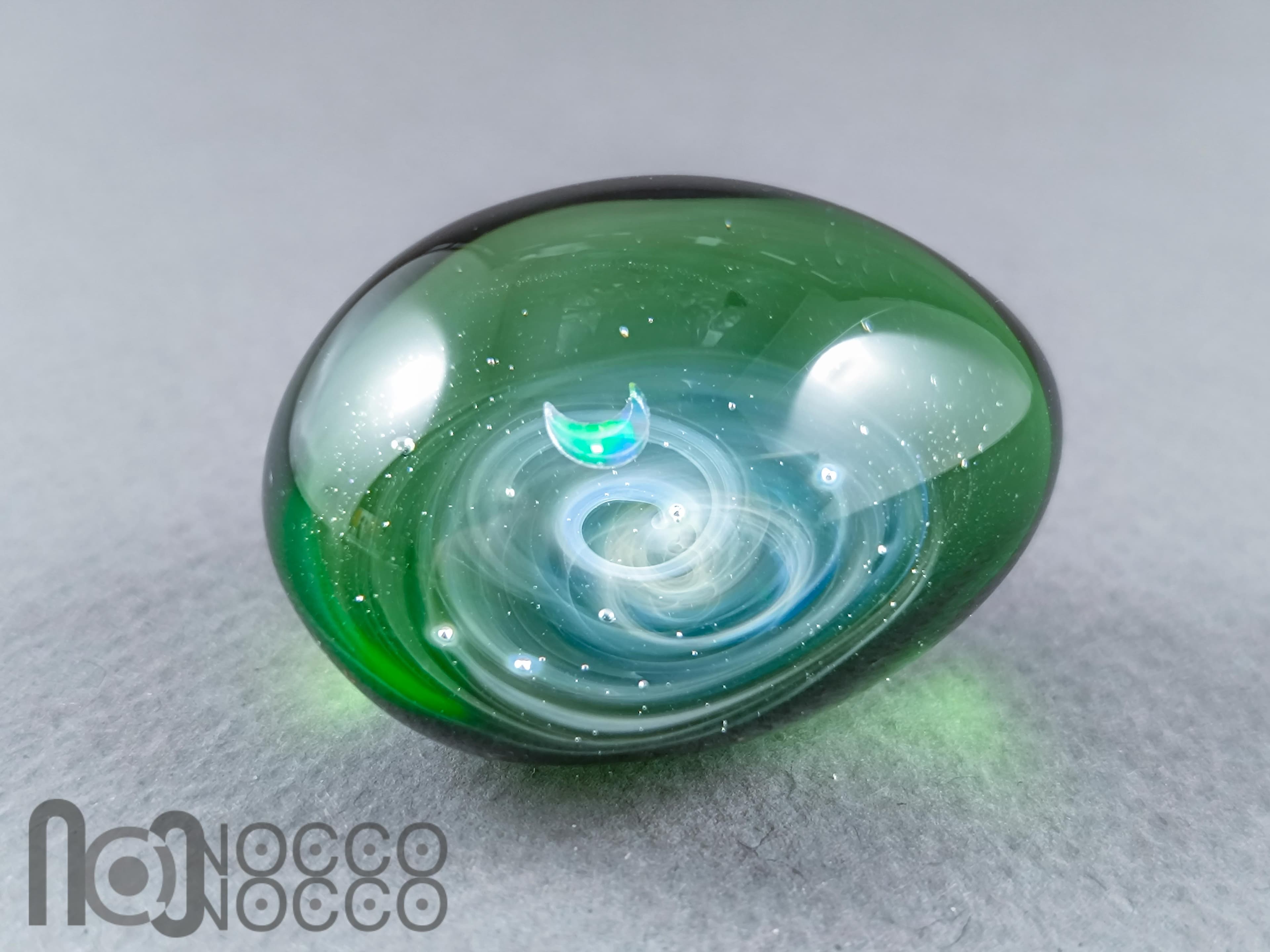 Handmade Glass Galaxy Egg with Opal Planet, v608 — handmade borosilicate glass by NoccoNocco, detail view 2 of 3, made in Greece