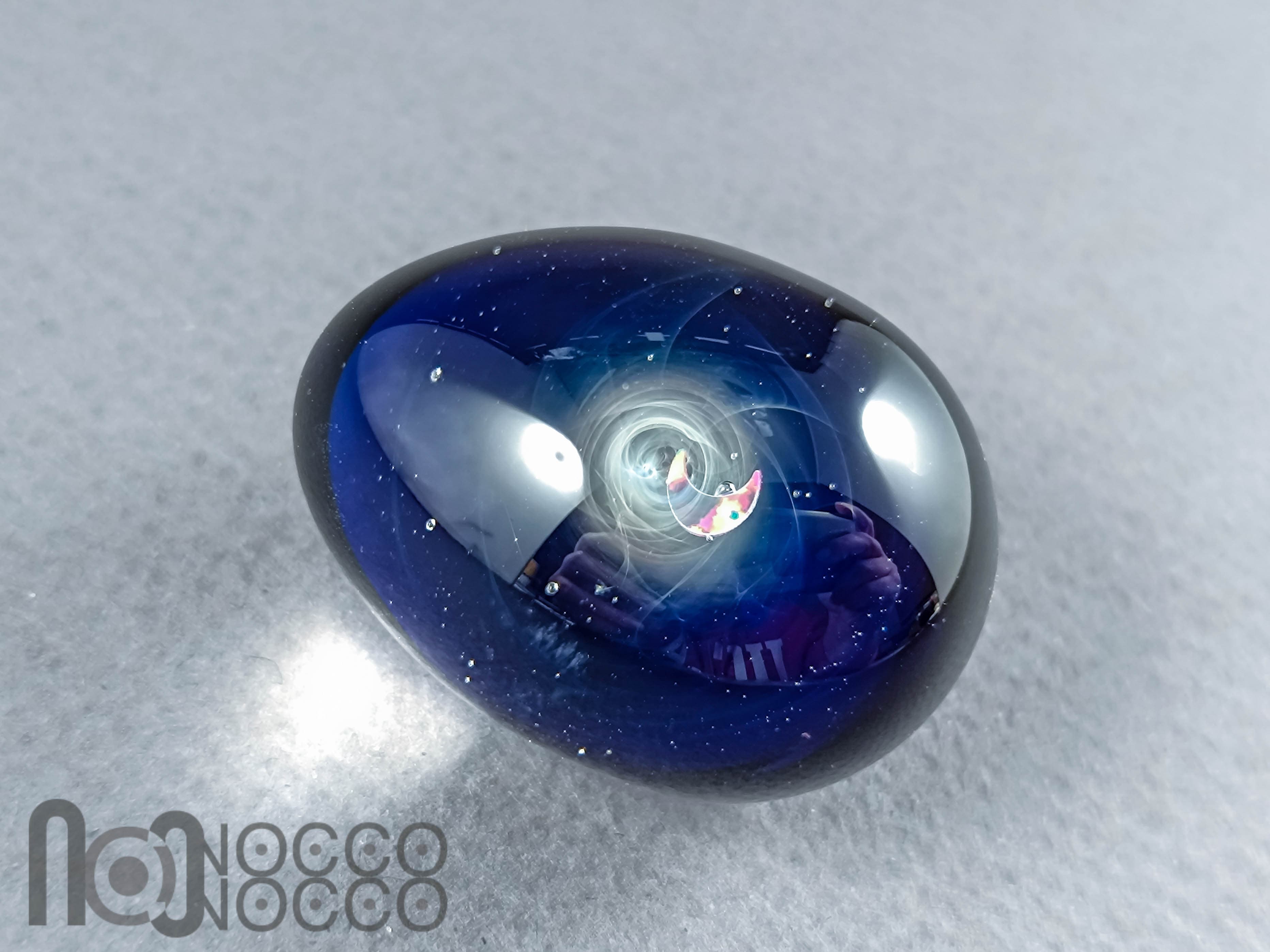 Handmade Glass Galaxy Egg with Opal Planet, v609 — handmade borosilicate glass by NoccoNocco, detail view 2 of 4, made in Greece