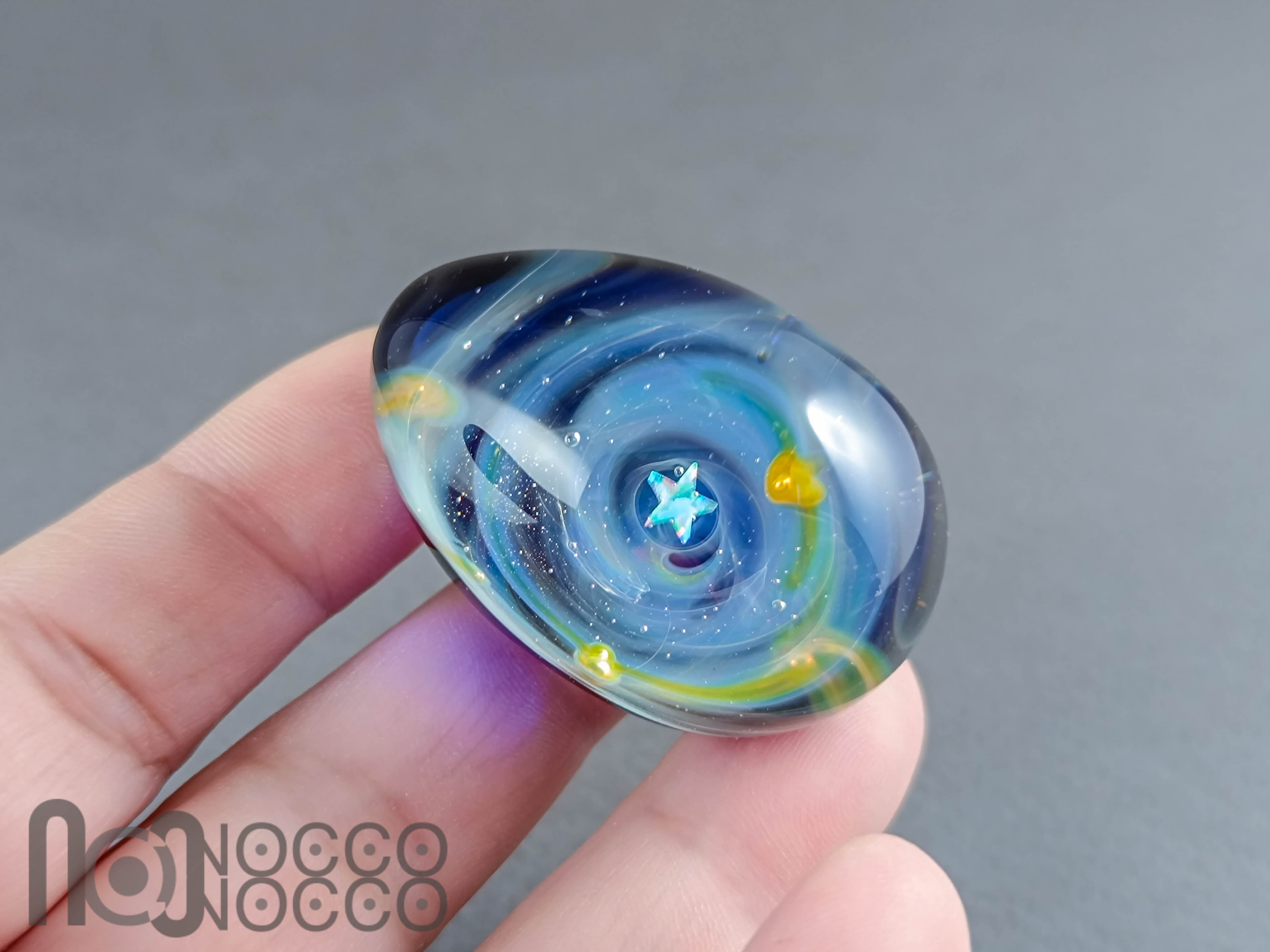 Handmade Glass Galaxy Egg with Opal Planet, v606 — handmade borosilicate glass by NoccoNocco, detail view 3 of 3, made in Greece