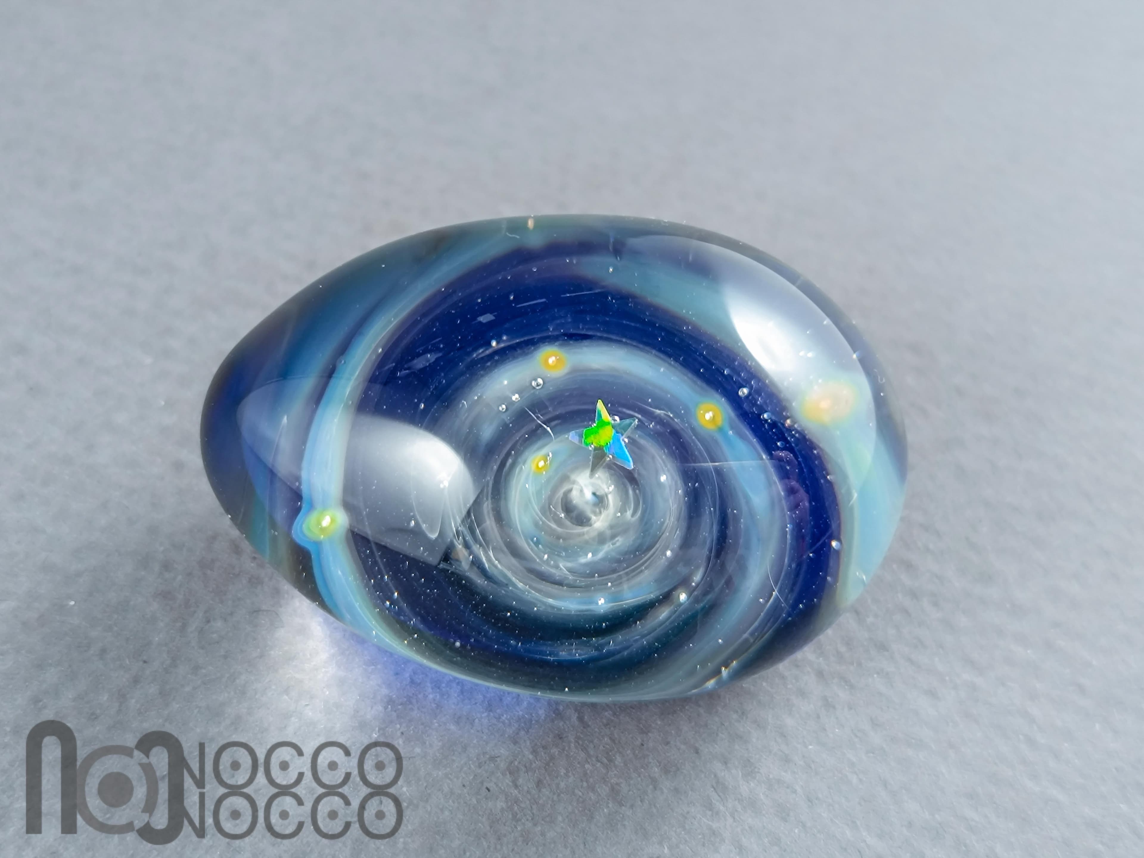 Handmade Glass Galaxy Egg with Opal Planet, v607 — handmade borosilicate glass by NoccoNocco, detail view 2 of 5, made in Greece