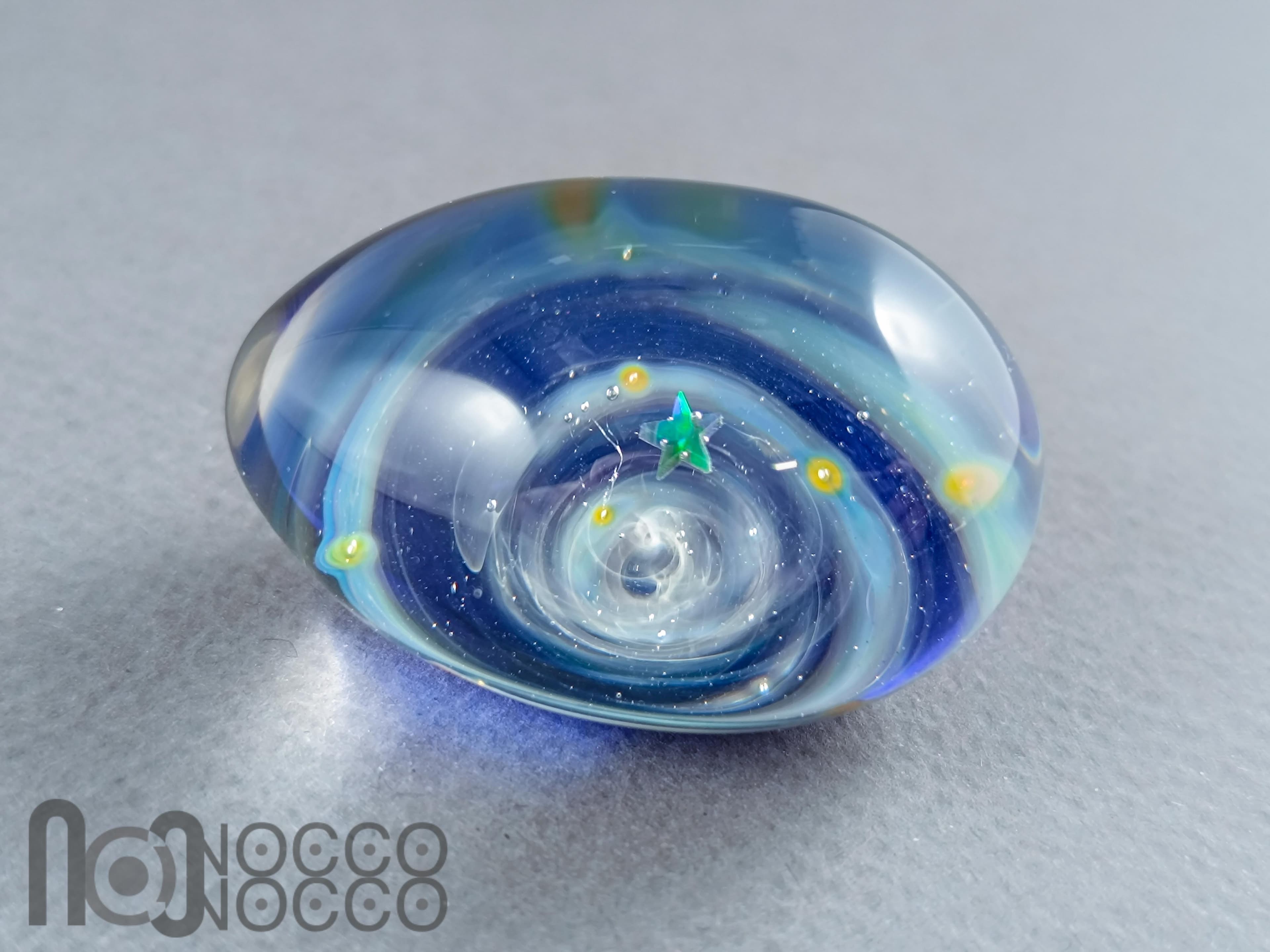 Handmade Glass Galaxy Egg with Opal Planet, v607 — handmade borosilicate glass by NoccoNocco, detail view 3 of 5, made in Greece