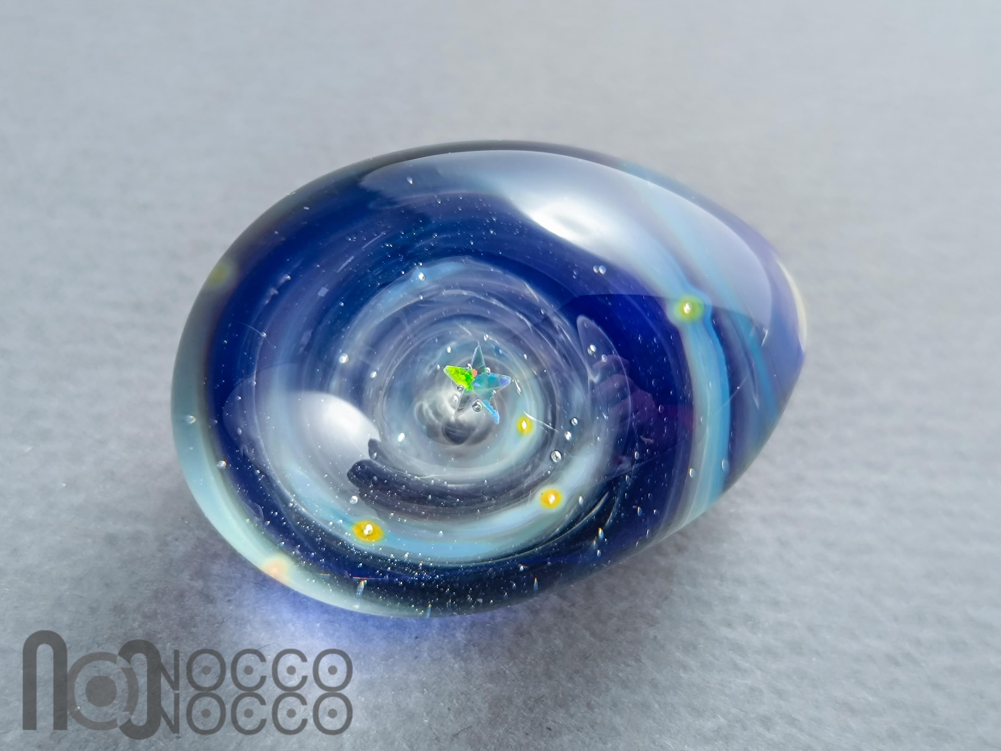 Handmade Glass Galaxy Egg with Opal Planet, v607 — handmade borosilicate glass by NoccoNocco, detail view 4 of 5, made in Greece