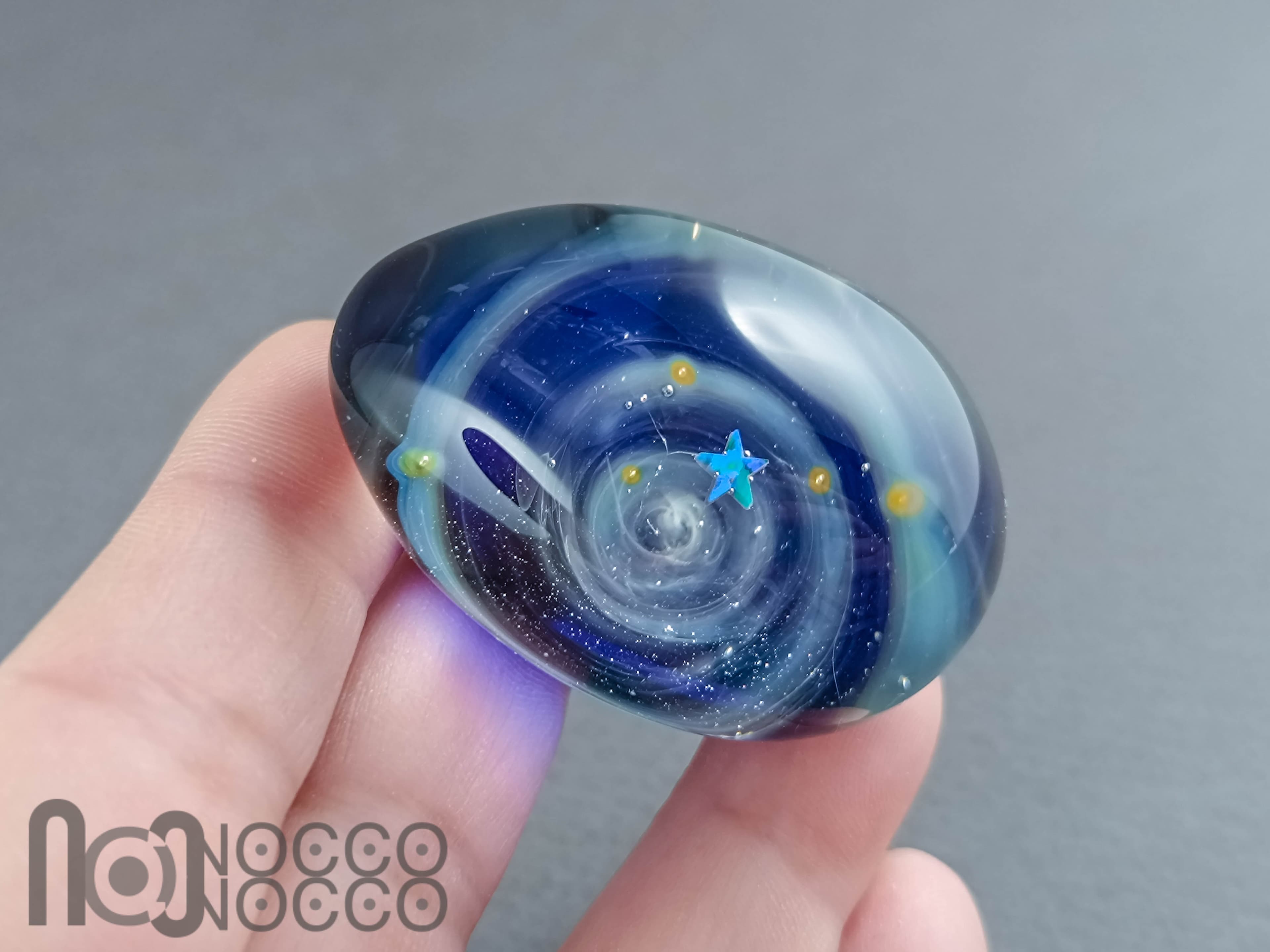 Handmade Glass Galaxy Egg with Opal Planet, v607 — handmade borosilicate glass by NoccoNocco, detail view 5 of 5, made in Greece