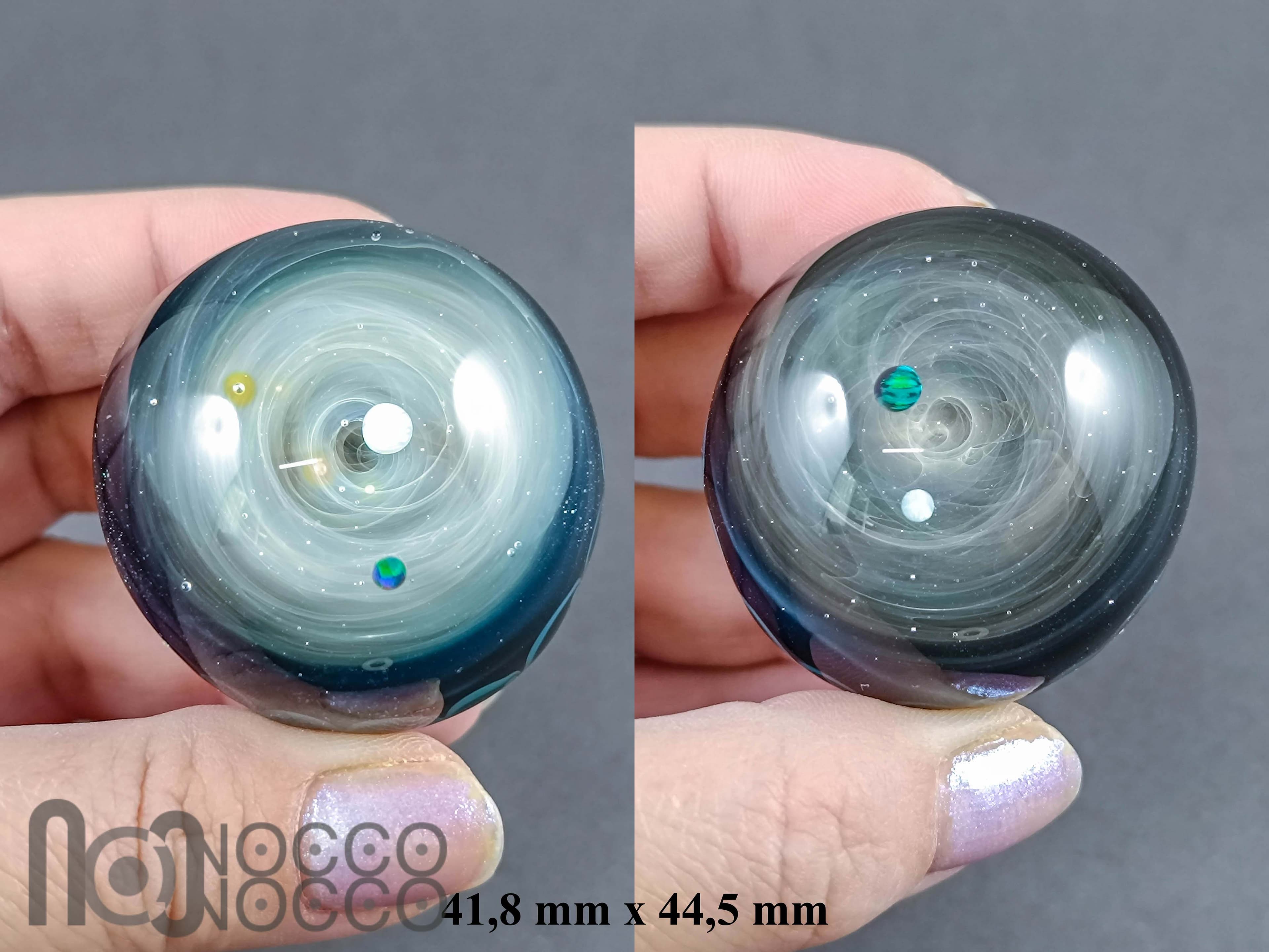 Double Sided Galaxy Marble with 4 Floating Opal Planets, v532 — handmade borosilicate glass by NoccoNocco, detail view 3 of 6, made in Greece