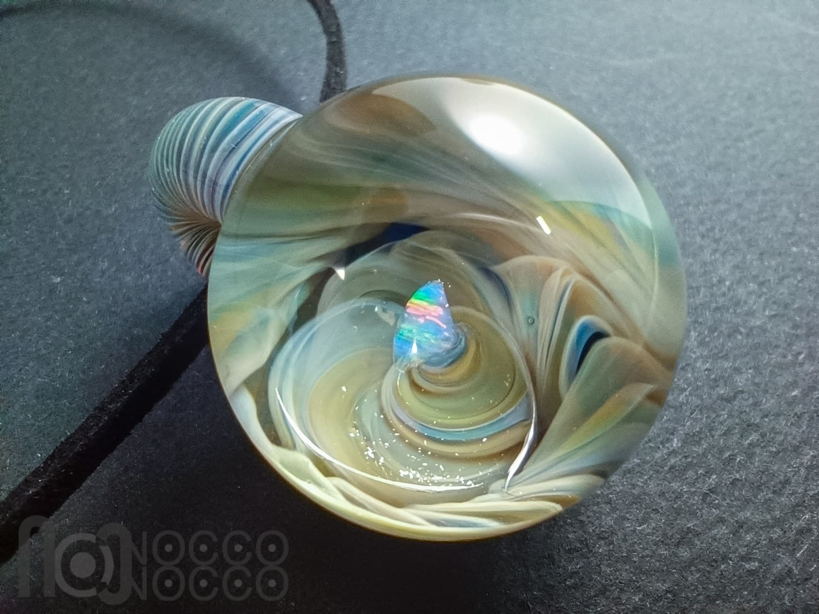 Handmade Glass Pendant – Diamond-Cut Opal – Handmade Borosilicate Necklace — handmade borosilicate glass by NoccoNocco, main view, made in Greece