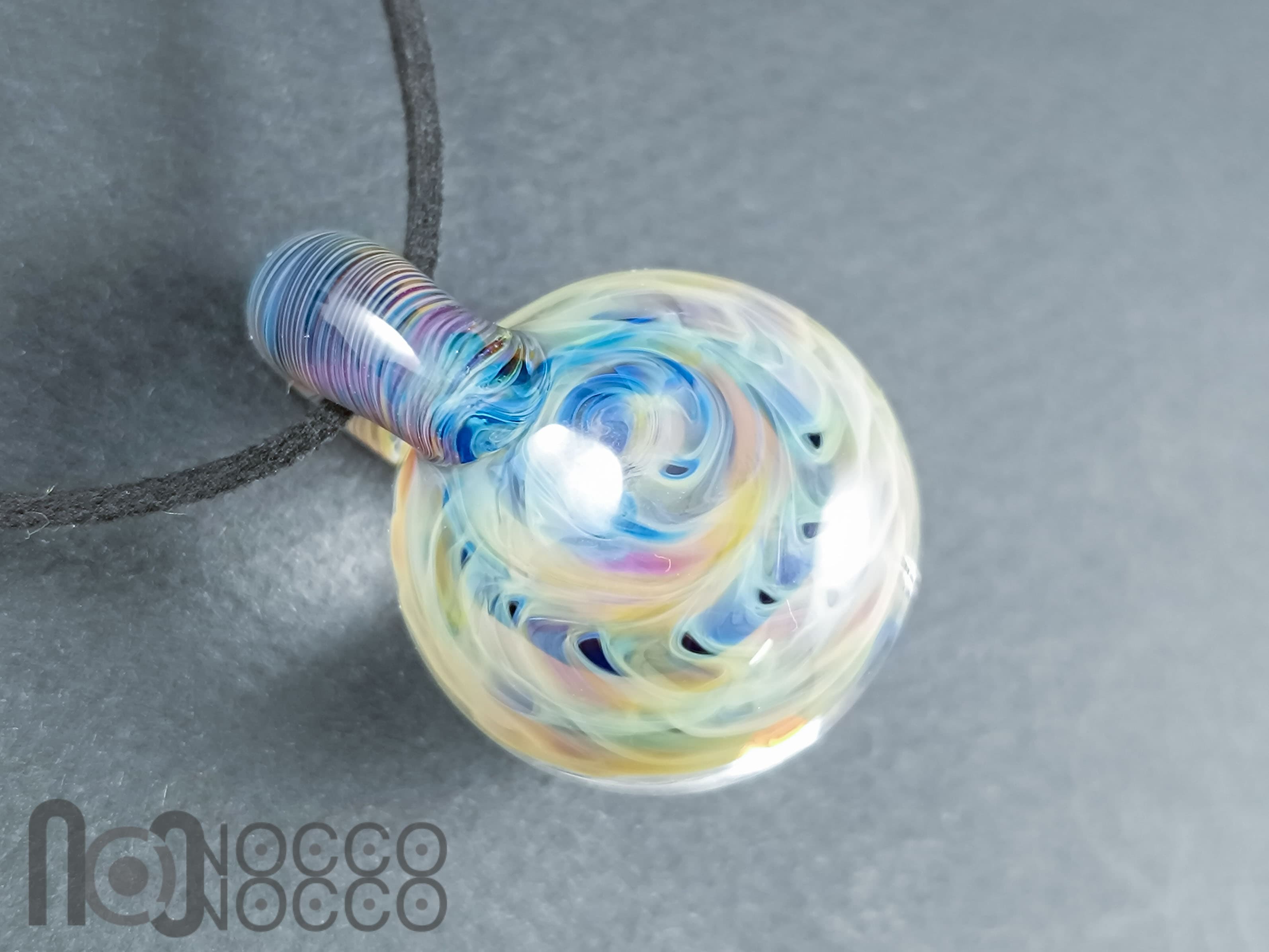 Handmade Glass Pendant – Diamond-Cut Opal – Handmade Borosilicate Necklace — handmade borosilicate glass by NoccoNocco, detail view 2 of 3, made in Greece