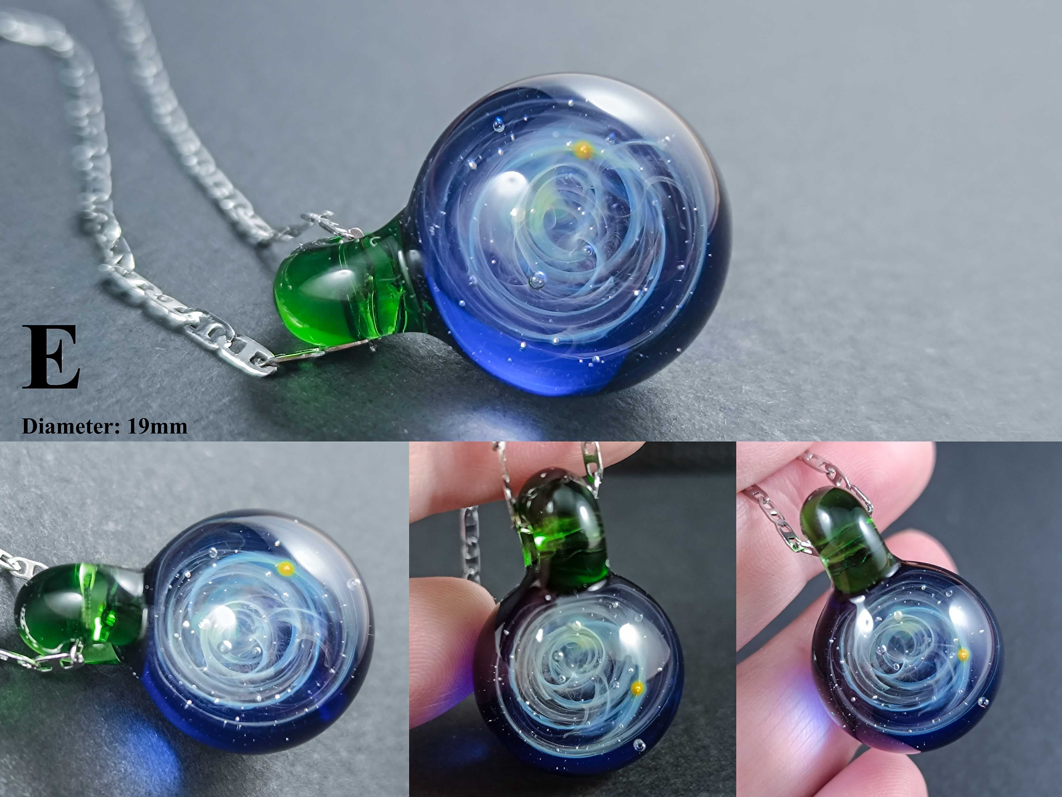 Galaxy Glass Pendant – Silver Fumed Necklace - 422 — handmade borosilicate glass by NoccoNocco, detail view 2 of 2, made in Greece