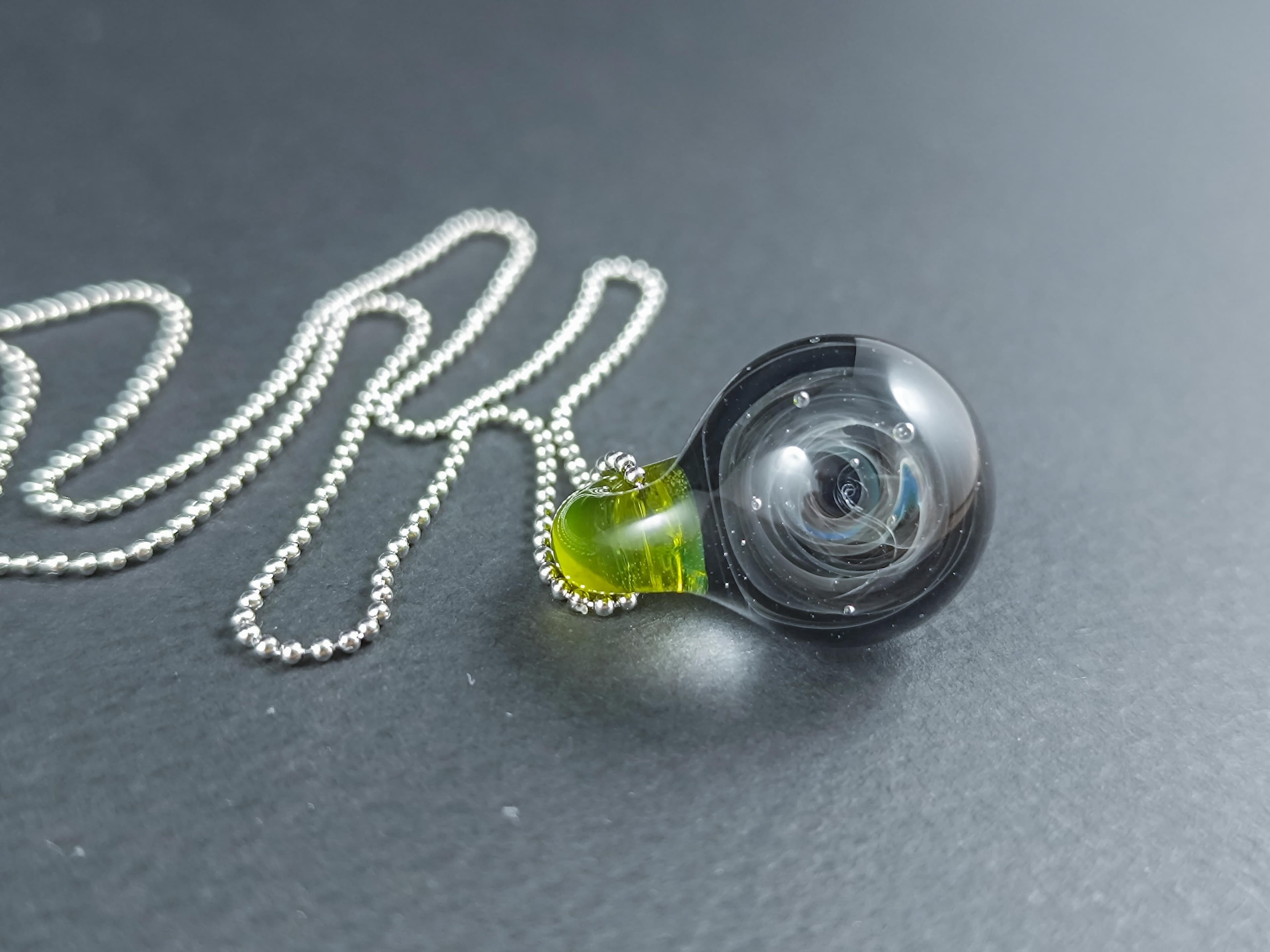 Galaxy Glass Pendant – Silver Fumed Necklace - 417 — handmade borosilicate glass by NoccoNocco, main view, made in Greece