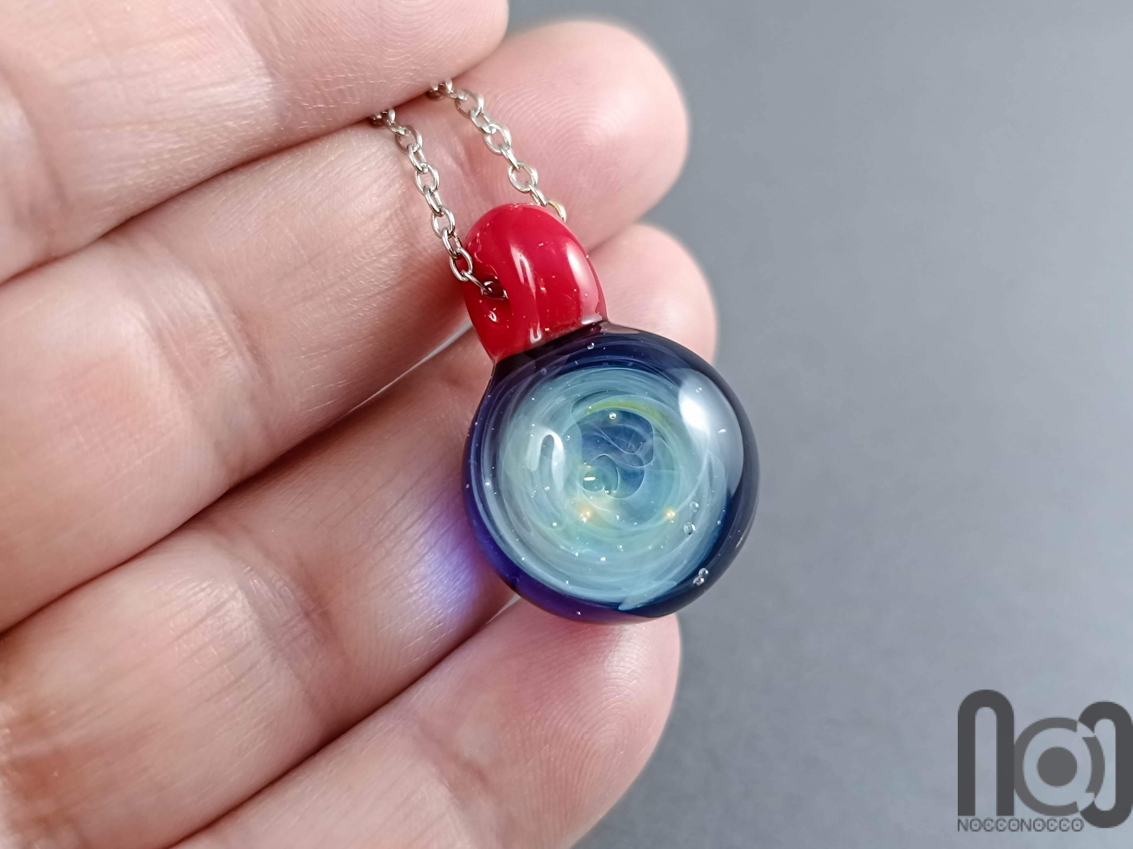 Galaxy Glass Pendant – Silver Fumed Necklace - 399 — handmade borosilicate glass by NoccoNocco, detail view 2 of 3, made in Greece