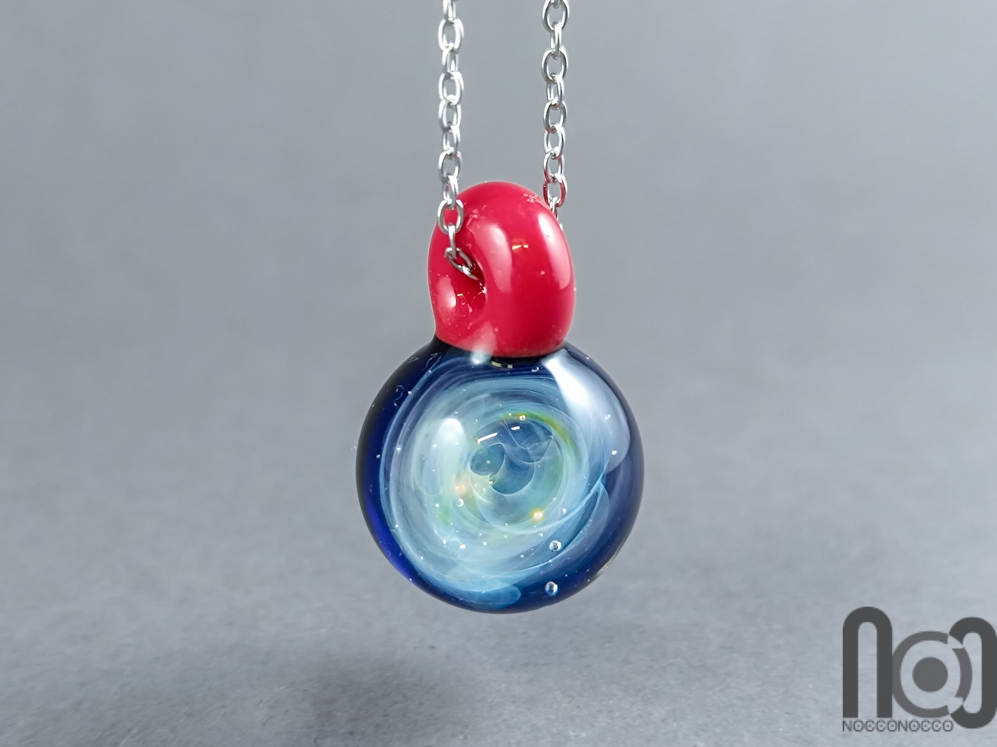 Galaxy Glass Pendant – Silver Fumed Necklace - 399 — handmade borosilicate glass by NoccoNocco, detail view 3 of 3, made in Greece
