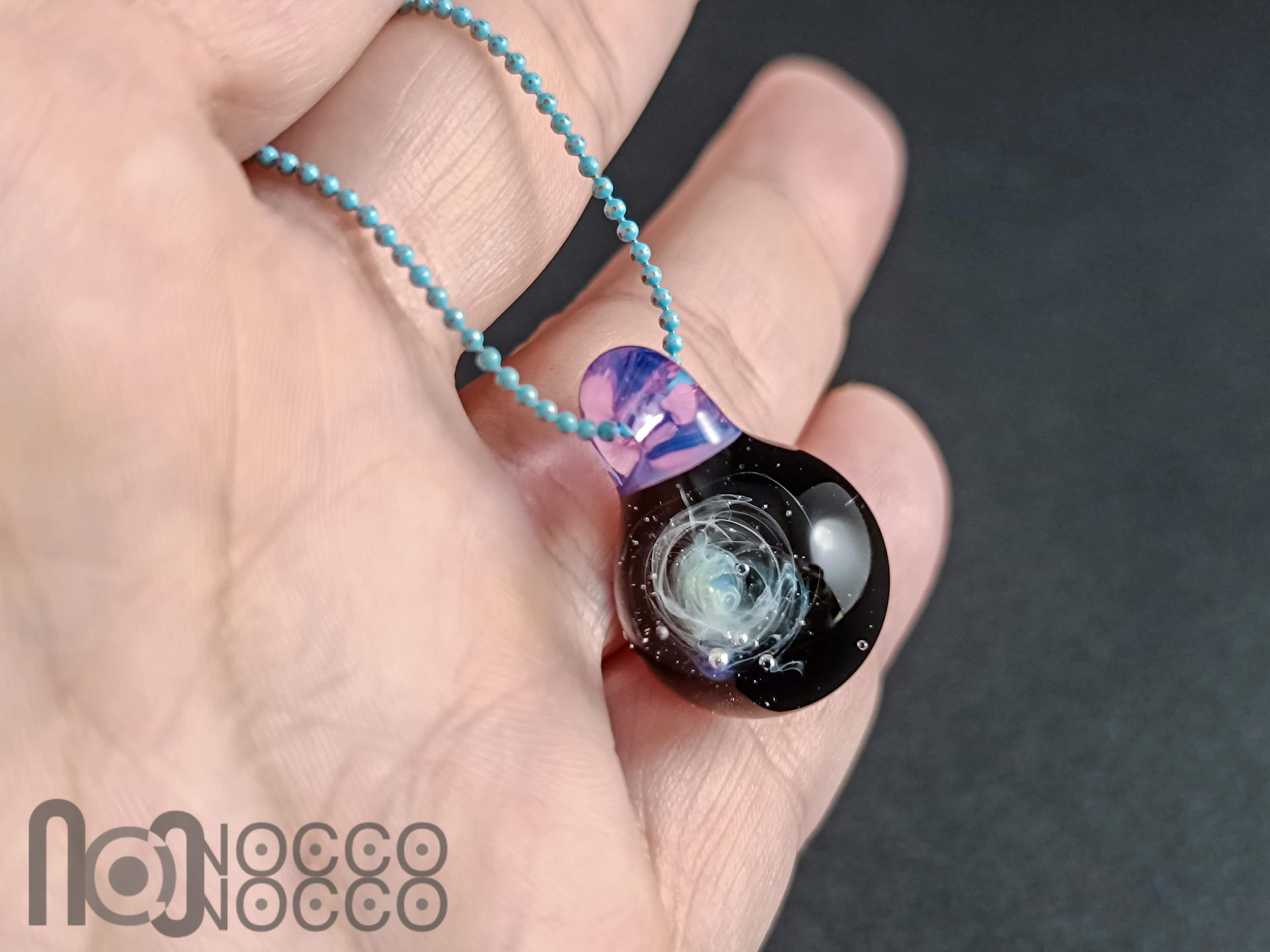 Galaxy Glass Pendant – Silver Fumed Necklace - 457 — handmade borosilicate glass by NoccoNocco, detail view 2 of 2, made in Greece