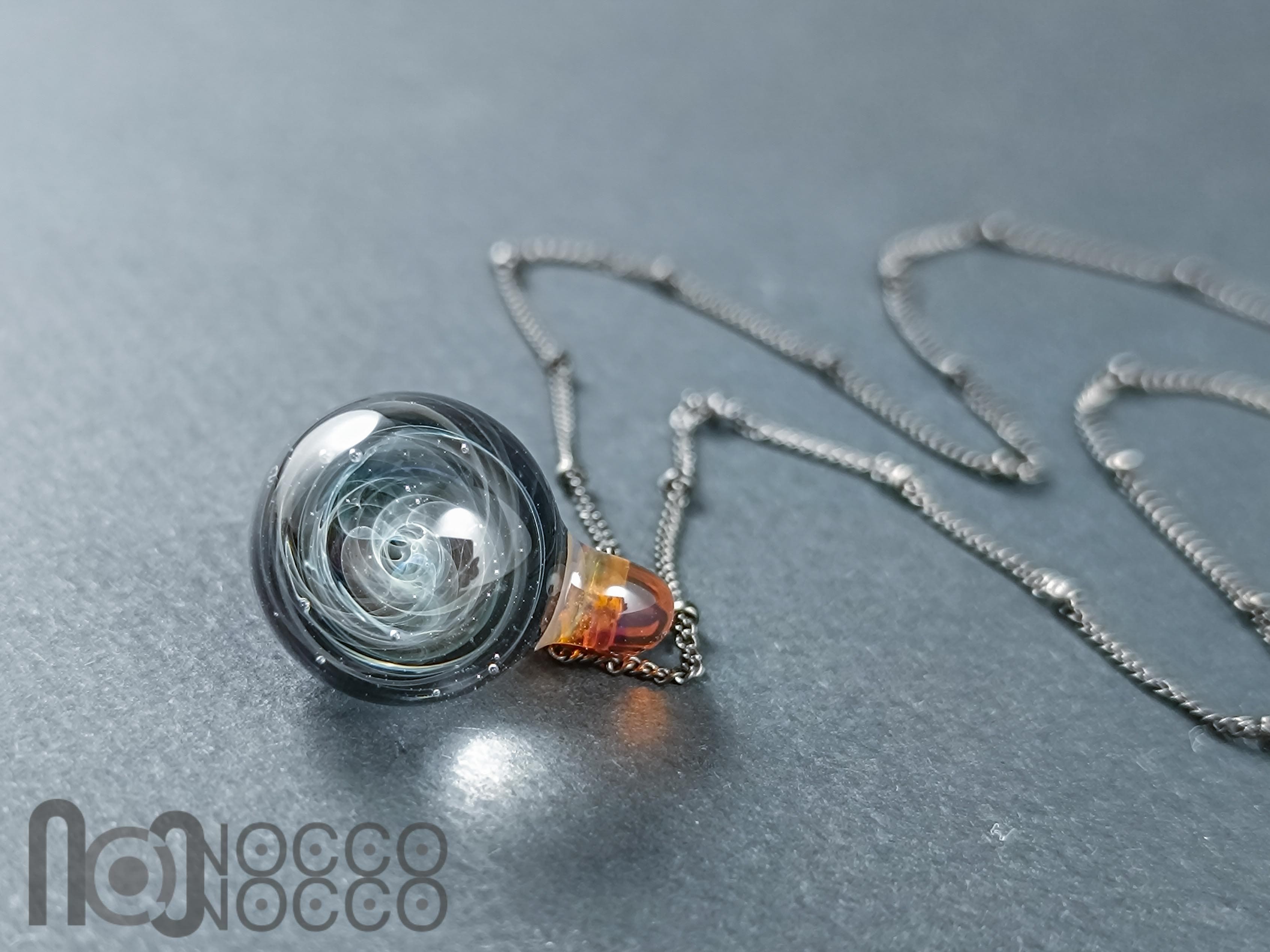Galaxy Glass Pendant – Silver Fumed Necklace - 456 — handmade borosilicate glass by NoccoNocco, main view, made in Greece