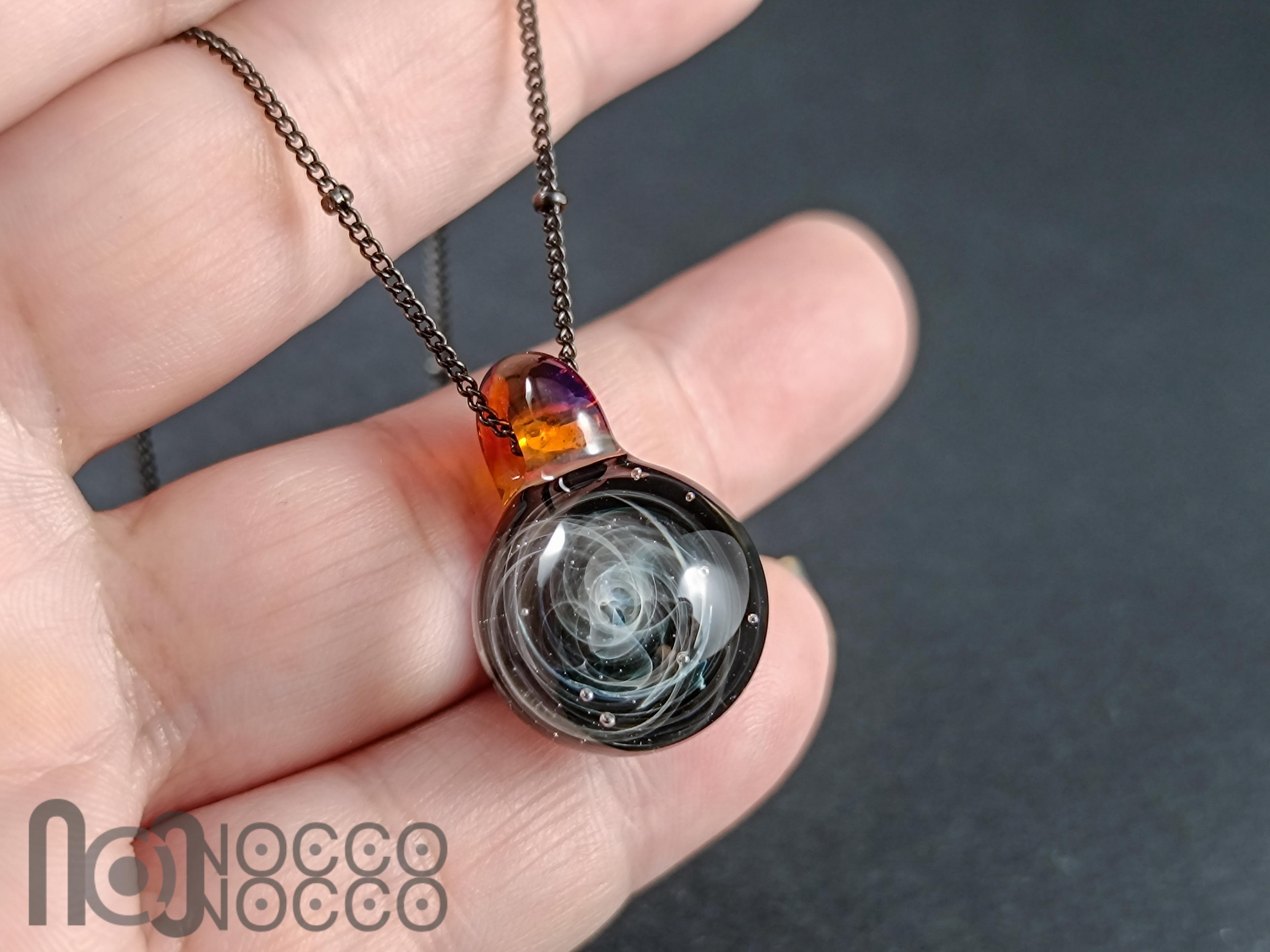Galaxy Glass Pendant – Silver Fumed Necklace - 456 — handmade borosilicate glass by NoccoNocco, detail view 2 of 3, made in Greece