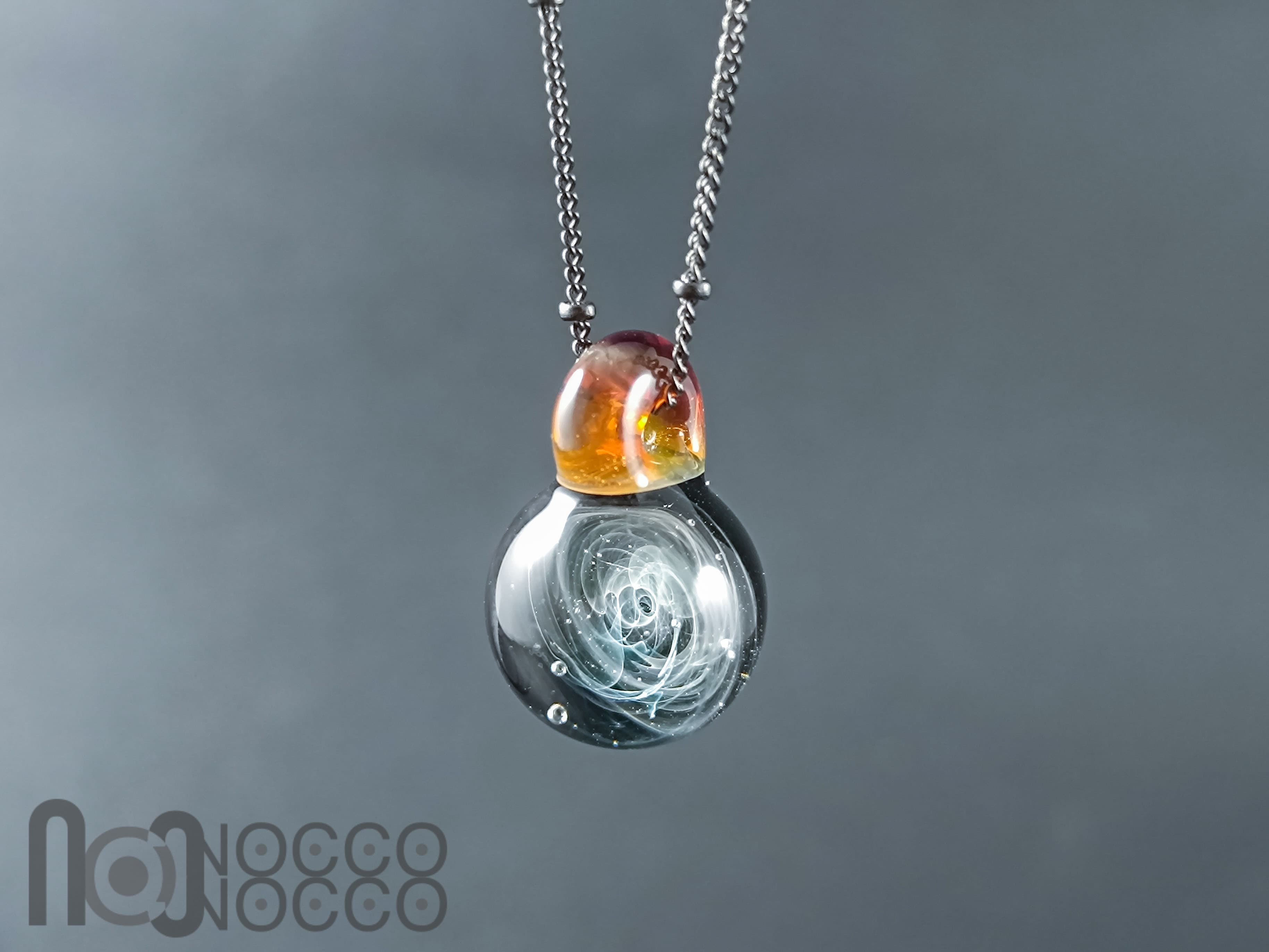 Galaxy Glass Pendant – Silver Fumed Necklace - 456 — handmade borosilicate glass by NoccoNocco, detail view 3 of 3, made in Greece