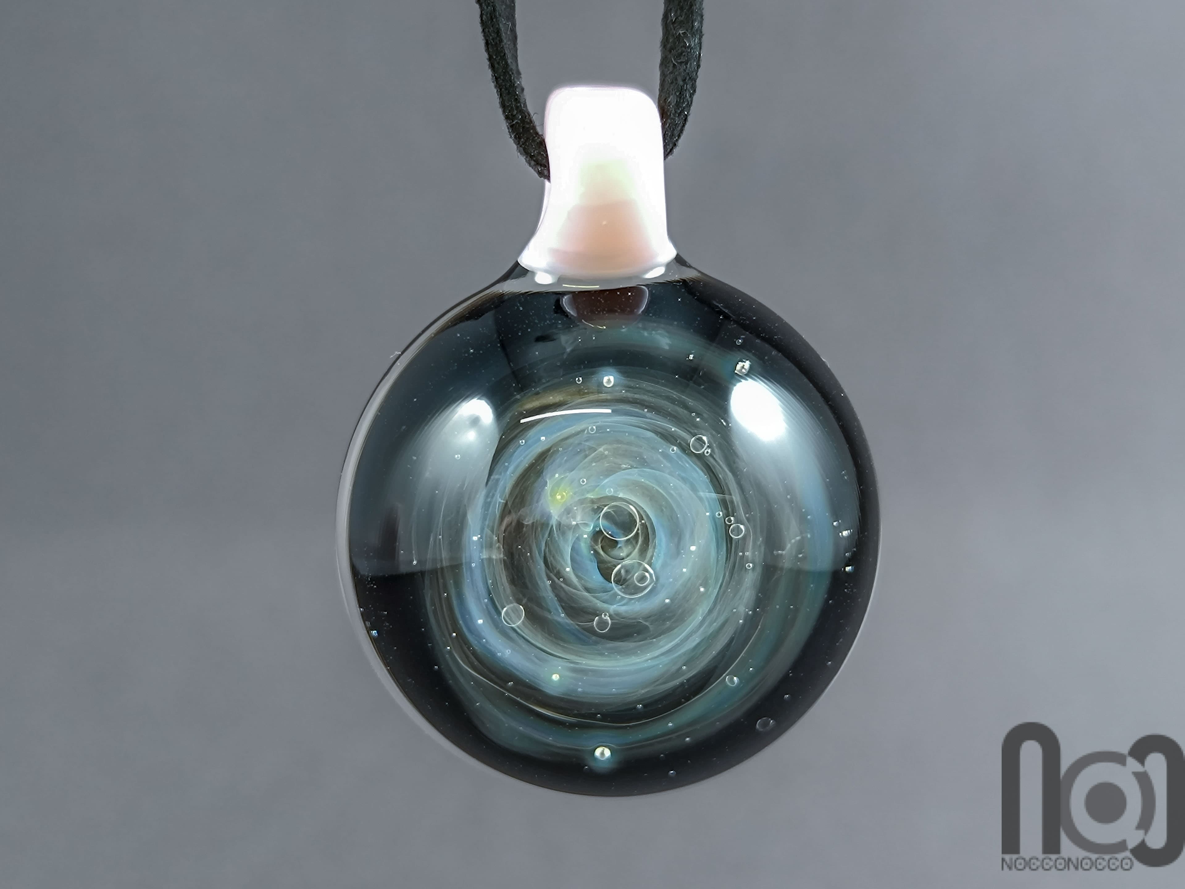 Galaxy Glass Pendant – Silver Fumed Necklace - 393 — handmade borosilicate glass by NoccoNocco, main view, made in Greece