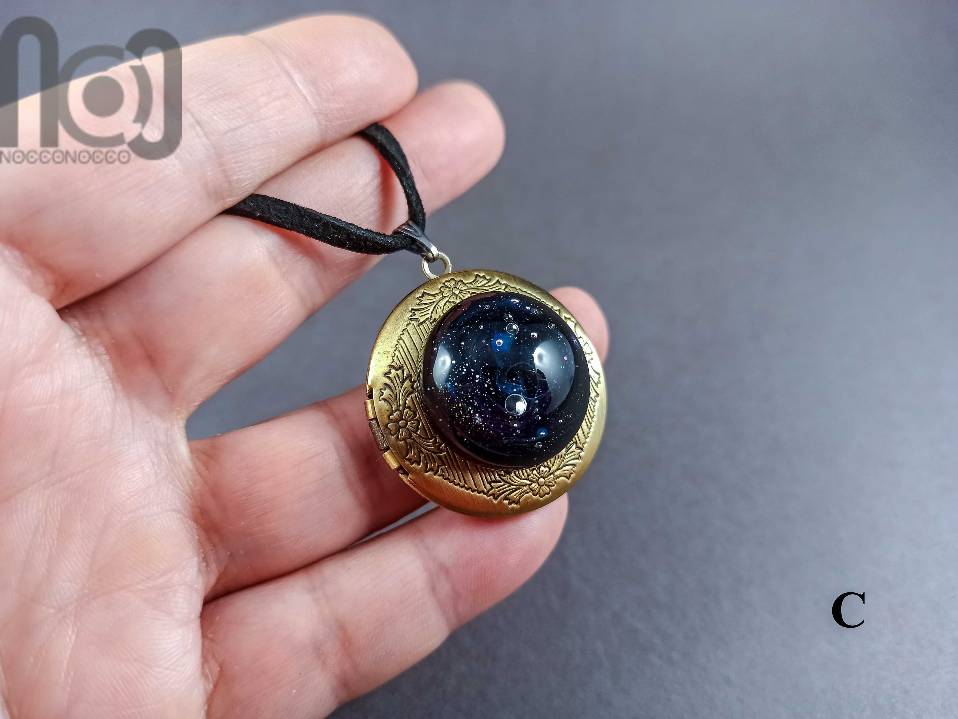 Glass Galaxy Photo Locket Pendant — handmade borosilicate glass by NoccoNocco, detail view 2 of 4, made in Greece