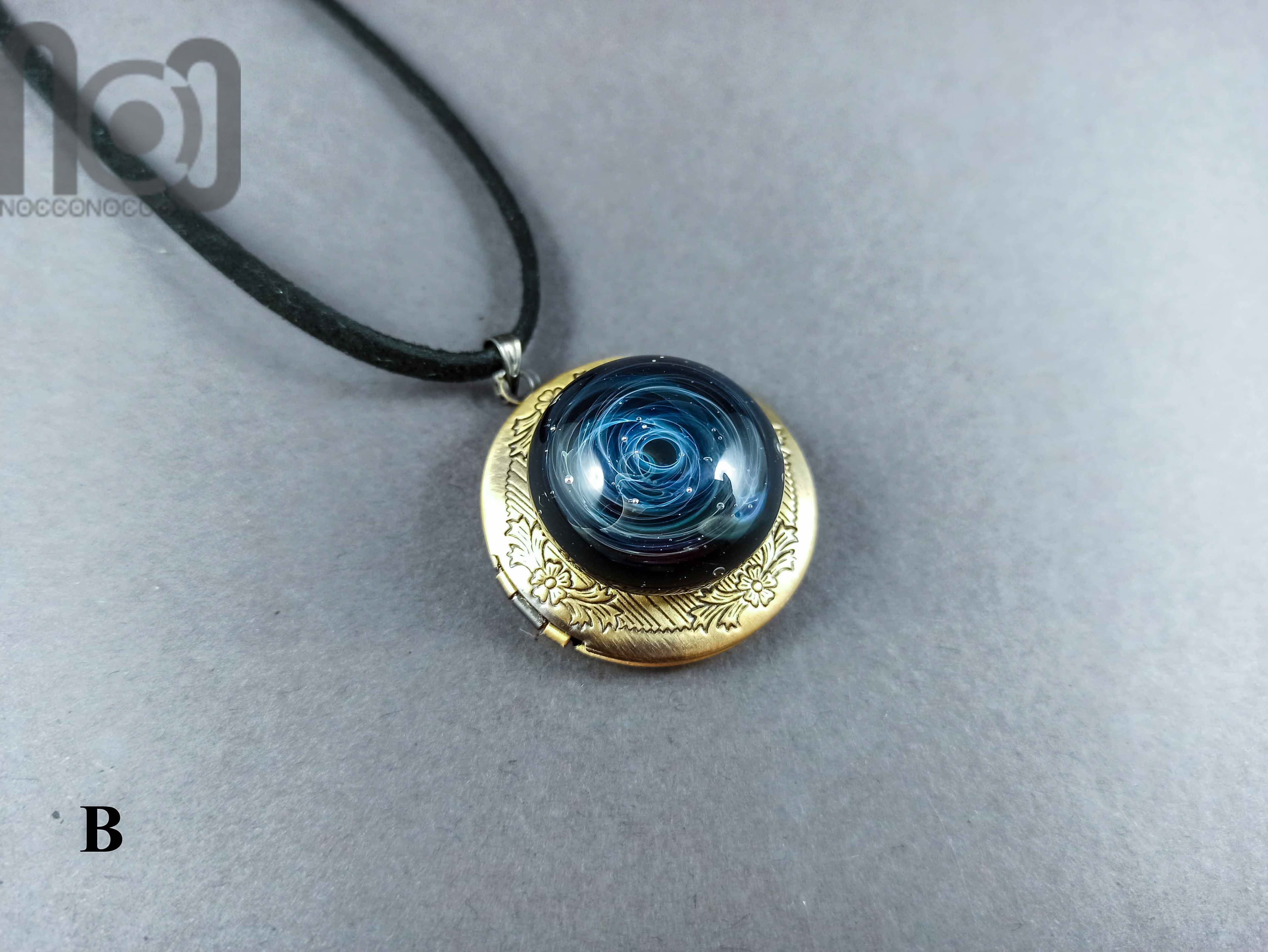 Glass Galaxy Photo Locket Pendant — handmade borosilicate glass by NoccoNocco, detail view 4 of 4, made in Greece
