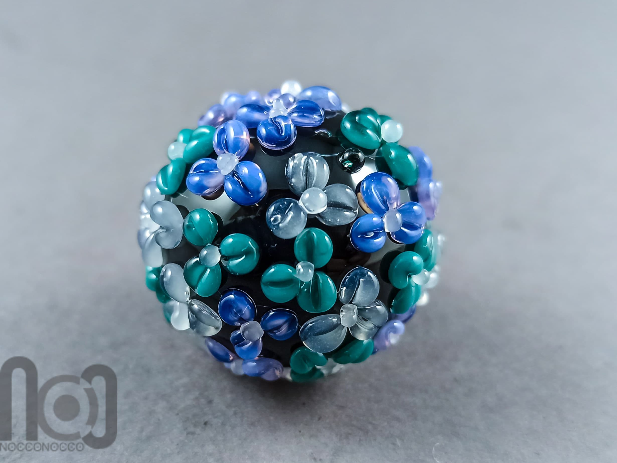 Handmade Floral Glass Marble, v144 — handmade borosilicate glass by NoccoNocco, main view, made in Greece