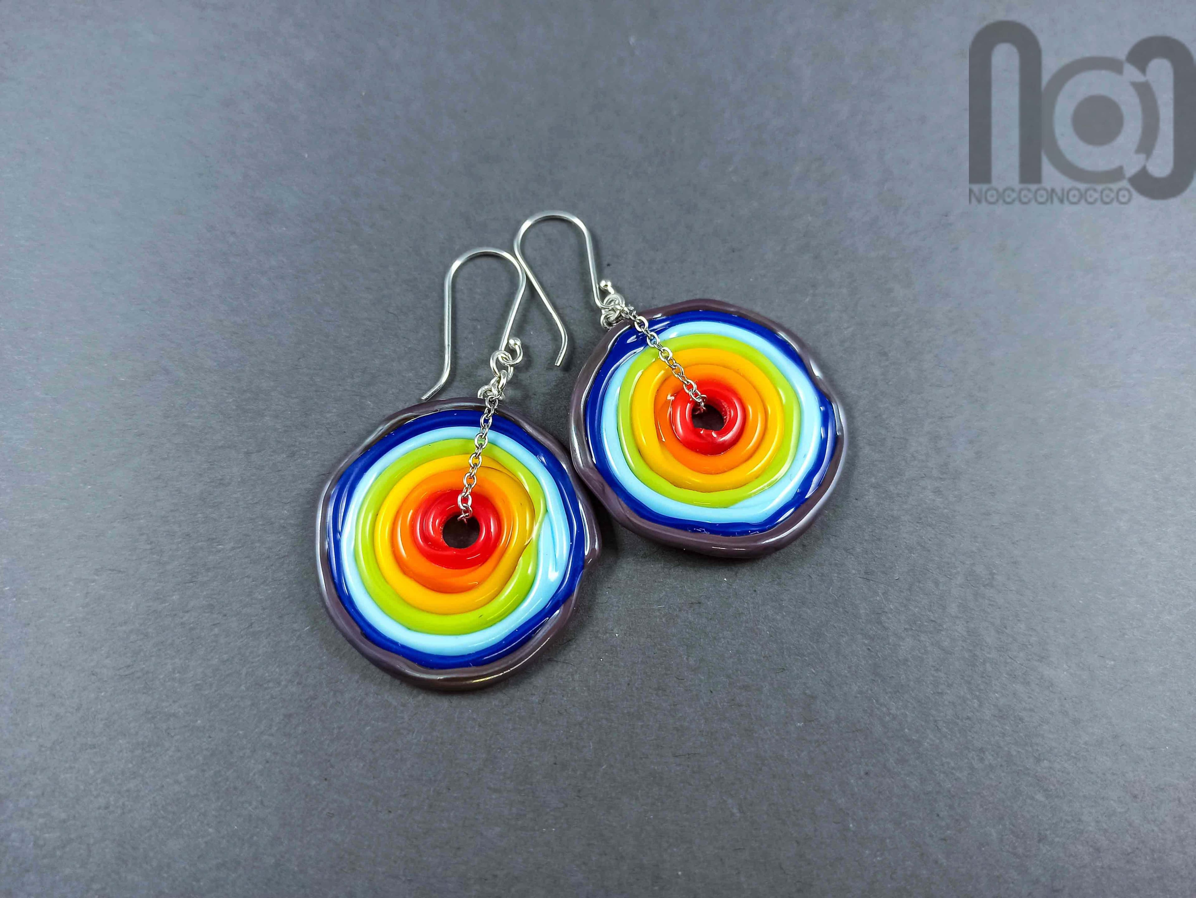 Handmade glass rainbow earrings, v108 — handmade borosilicate glass by NoccoNocco, detail view 2 of 2, made in Greece