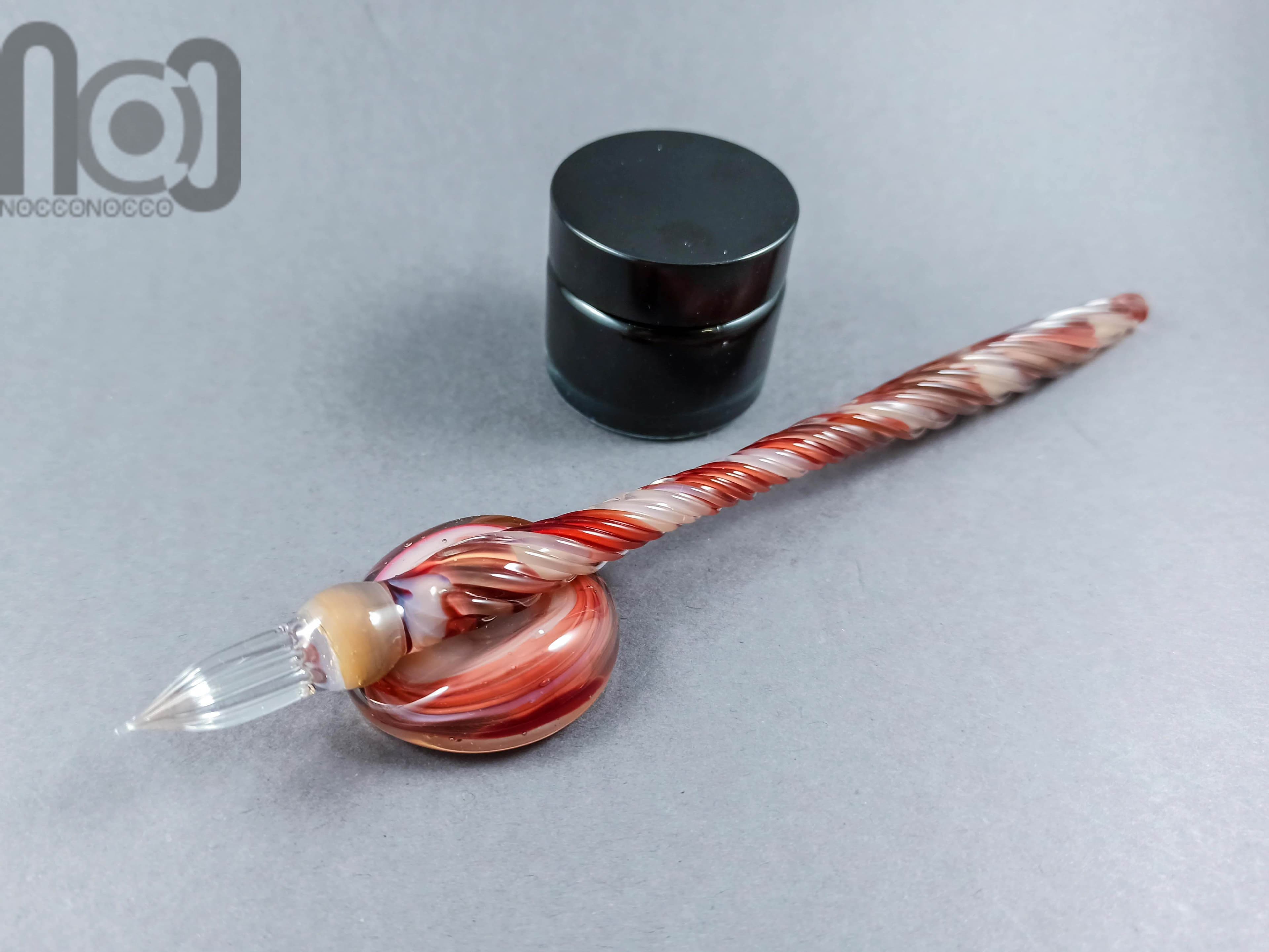 Glass Dip Pen, Pen Pillow and A Bottle of Ink, v020 — handmade borosilicate glass by NoccoNocco, main view, made in Greece