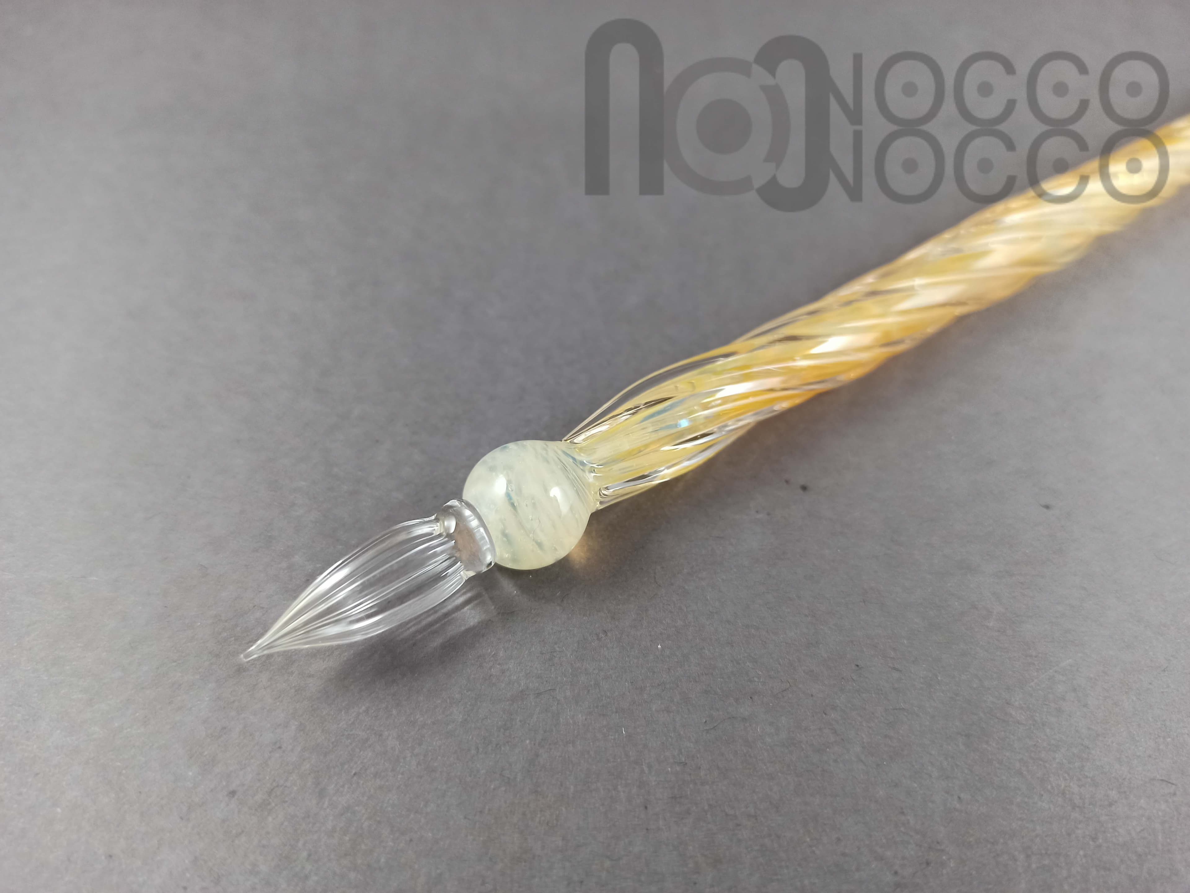 UV Reactive Glass Dip Pen, Pen Pillow and A Bottle of Ink, v013 — handmade borosilicate glass by NoccoNocco, detail view 3 of 3, made in Greece