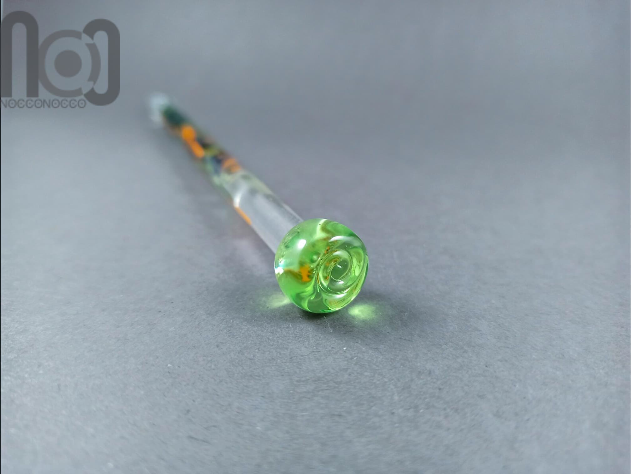 Glass Dip Pen filled with floating colorful glass pieces, v052 — handmade borosilicate glass by NoccoNocco, detail view 3 of 4, made in Greece