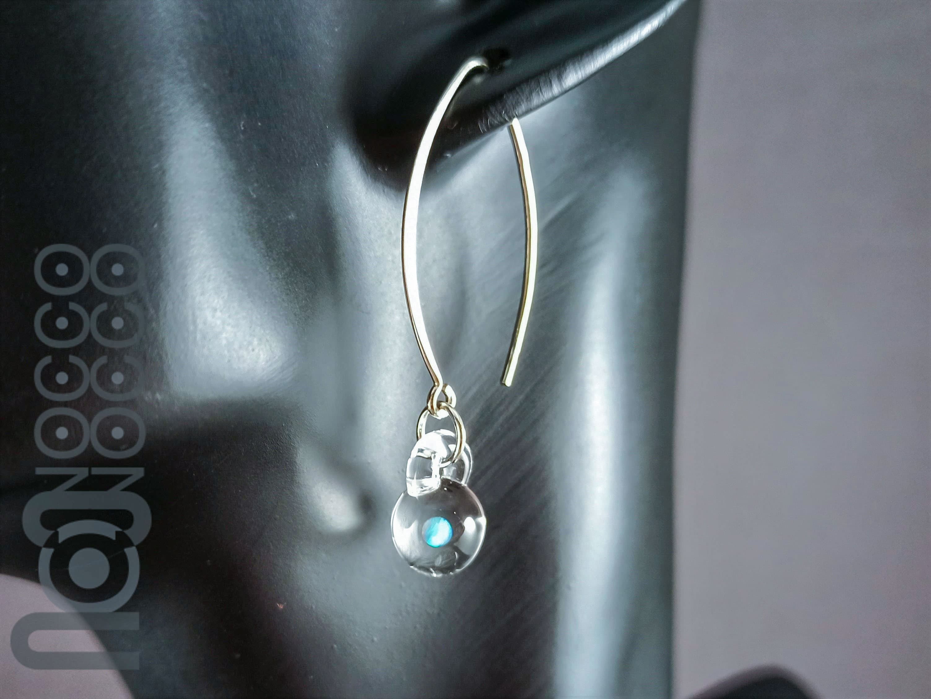 Clear Glass Earrings With Opals, v128 — handmade borosilicate glass by NoccoNocco, detail view 2 of 2, made in Greece
